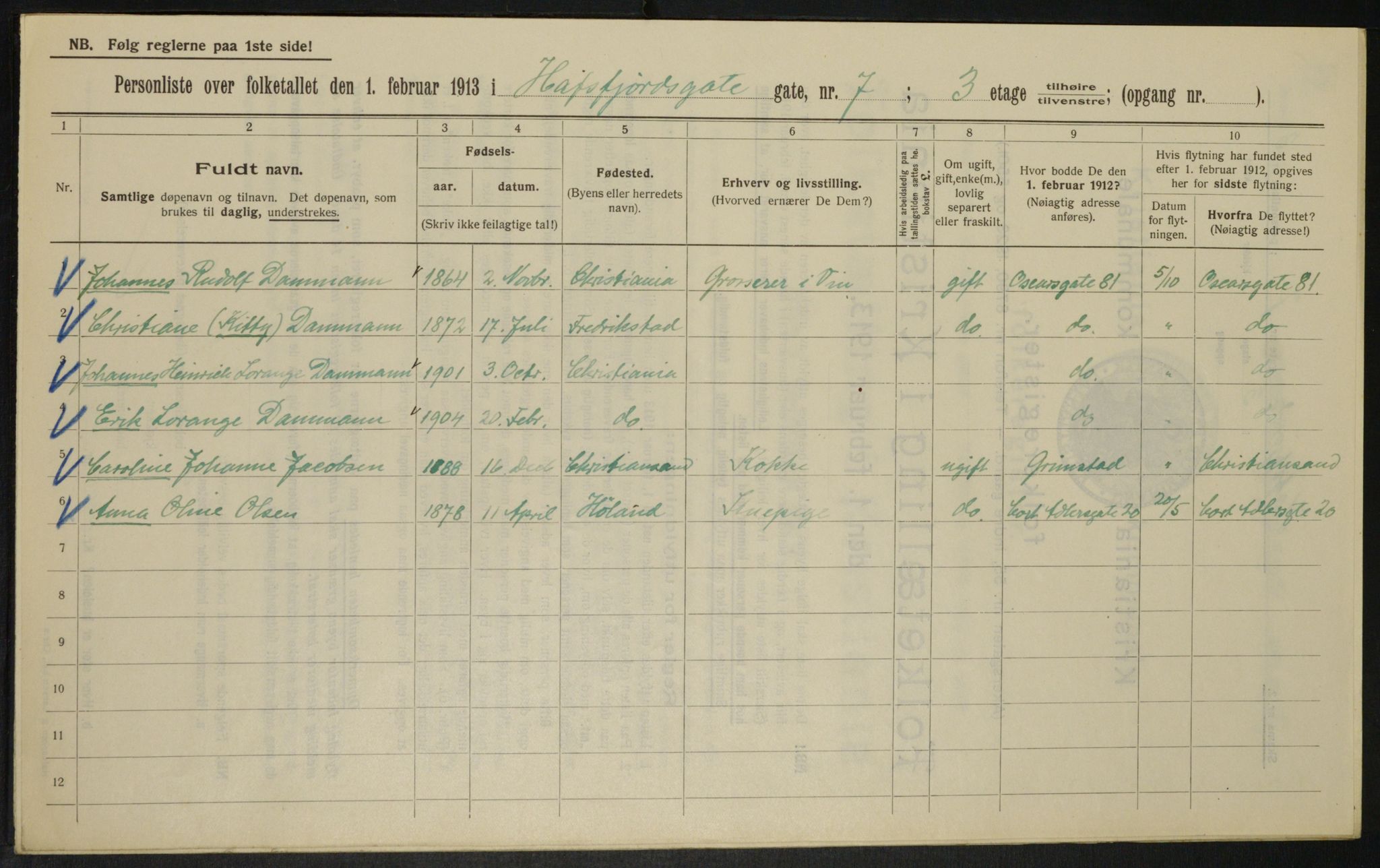 OBA, Kommunal folketelling 1.2.1913 for Kristiania, 1913, s. 33363