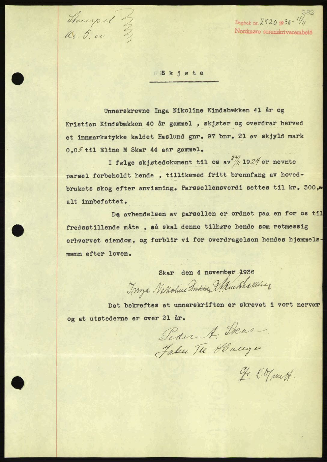 Nordmøre sorenskriveri, SAT/A-4132/1/2/2Ca: Pantebok nr. A80, 1936-1937, Dagboknr: 2520/1936