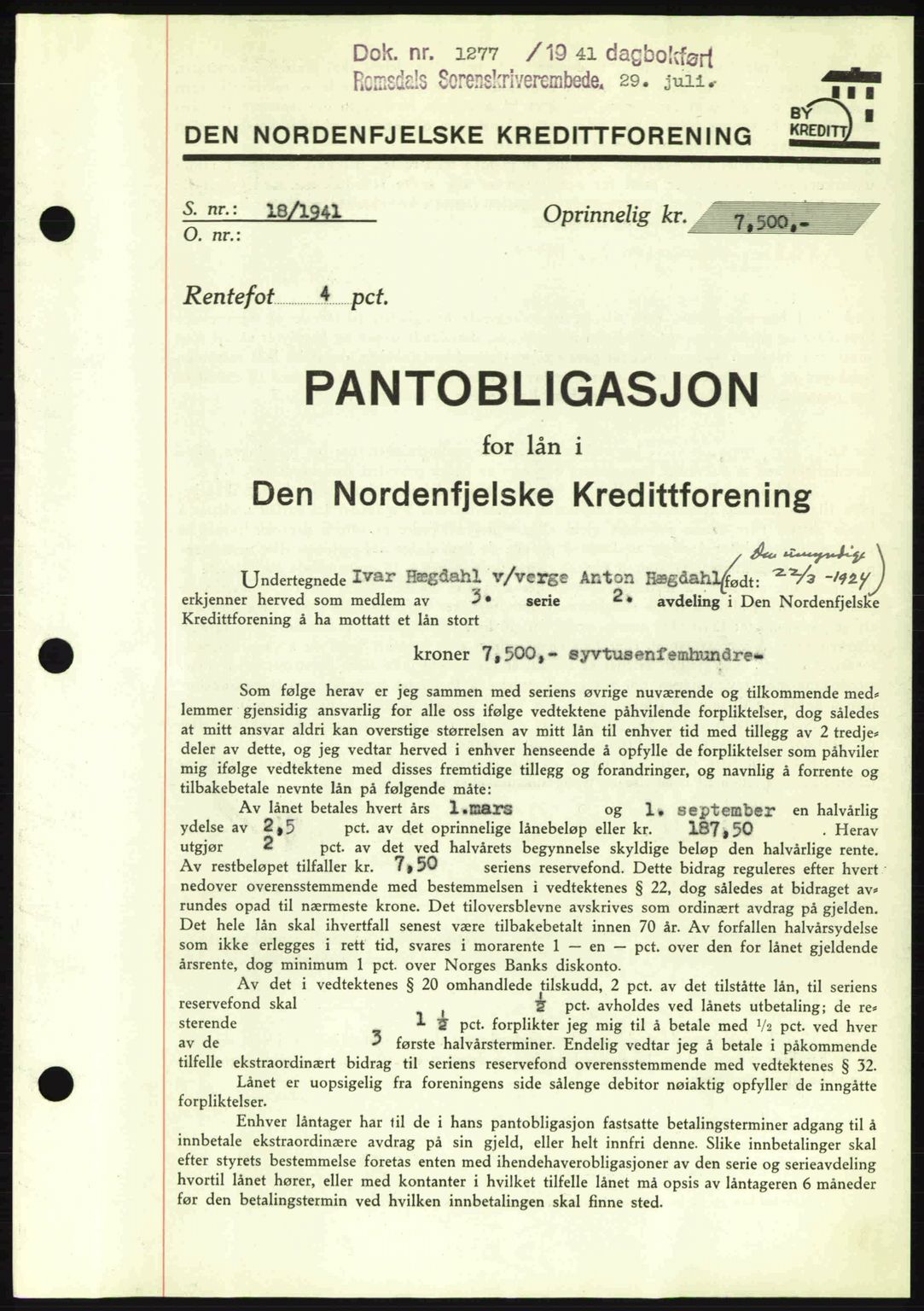 Romsdal sorenskriveri, SAT/A-4149/1/2/2C: Pantebok nr. B2, 1939-1945, Dagboknr: 1277/1941