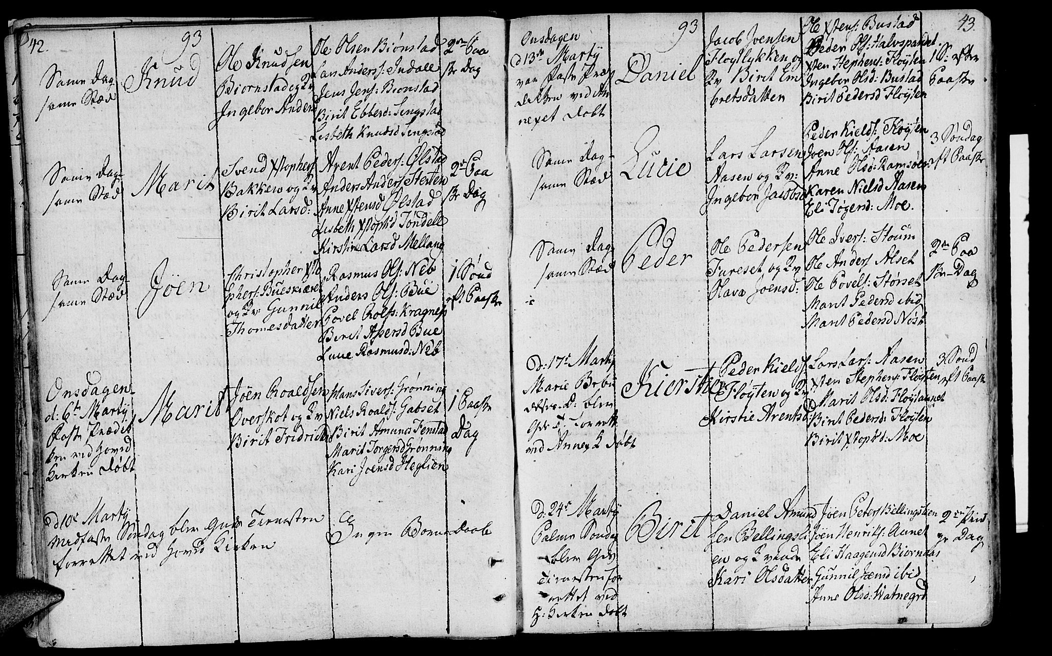 Ministerialprotokoller, klokkerbøker og fødselsregistre - Sør-Trøndelag, AV/SAT-A-1456/646/L0606: Ministerialbok nr. 646A04, 1791-1805, s. 42-43