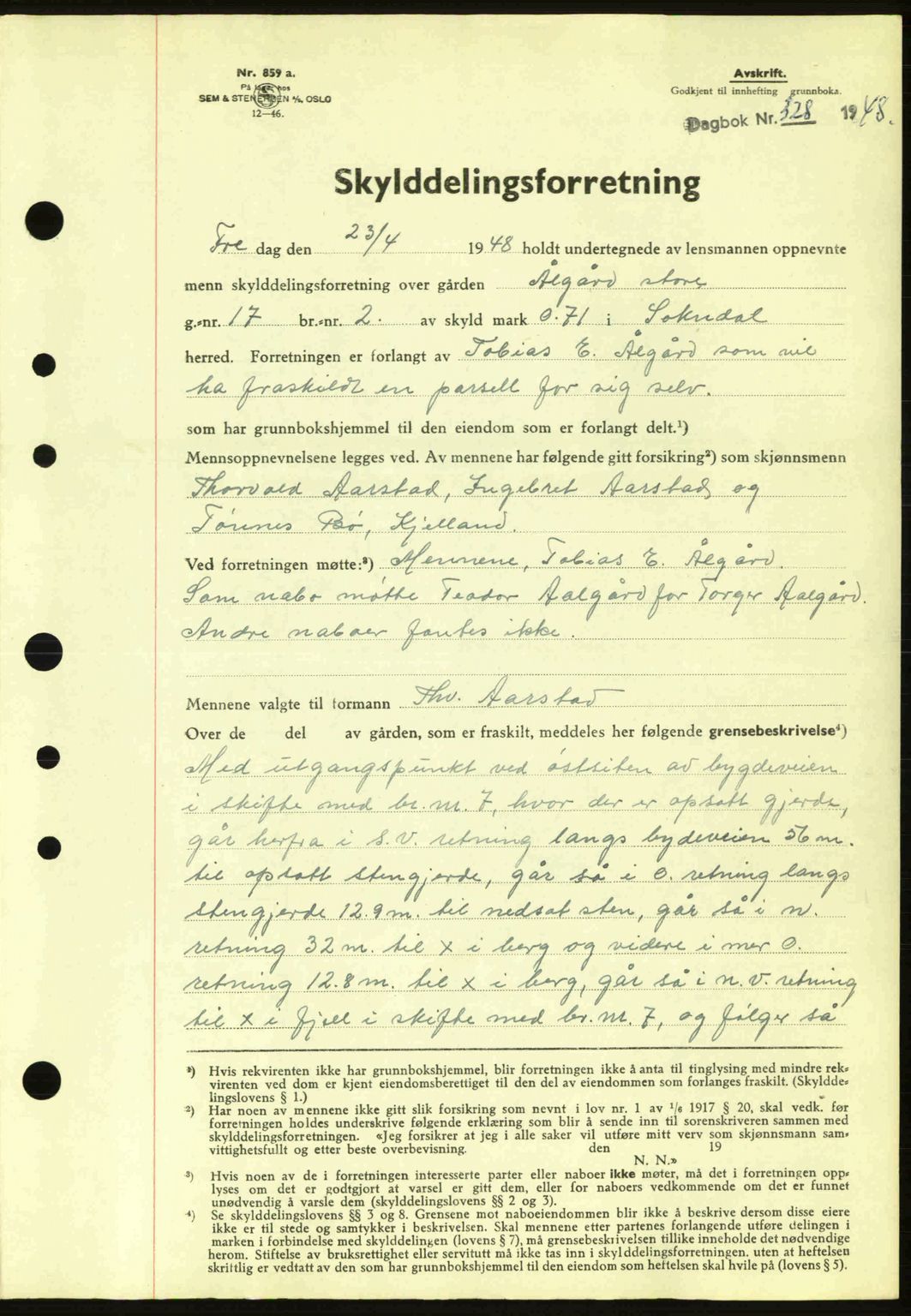 Dalane sorenskriveri, SAST/A-100309/02/G/Gb/L0051: Pantebok nr. A11, 1947-1948, Dagboknr: 328/1948