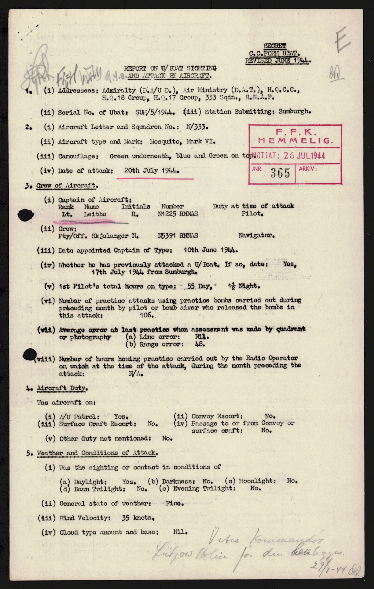 Forsvaret, 333 Skvadron, AV/RA-RAFA-2003/1/Da/L0041: Combat, Crash and and Circumstantial Reports , 1943-1945, s. 149