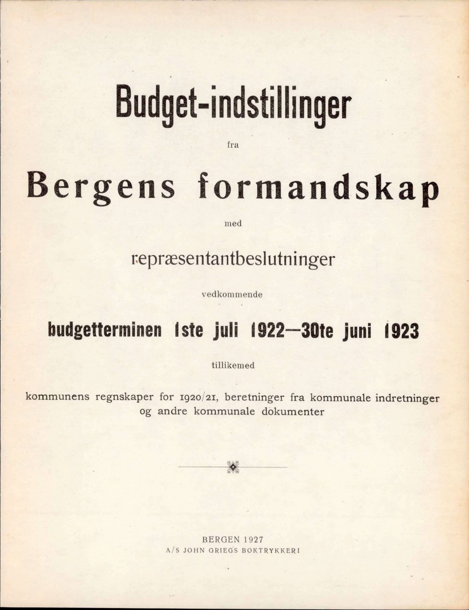 Bergen kommune. Formannskapet, BBA/A-0003/Ad/L0105: Bergens Kommuneforhandlinger, bind II, 1921-1922