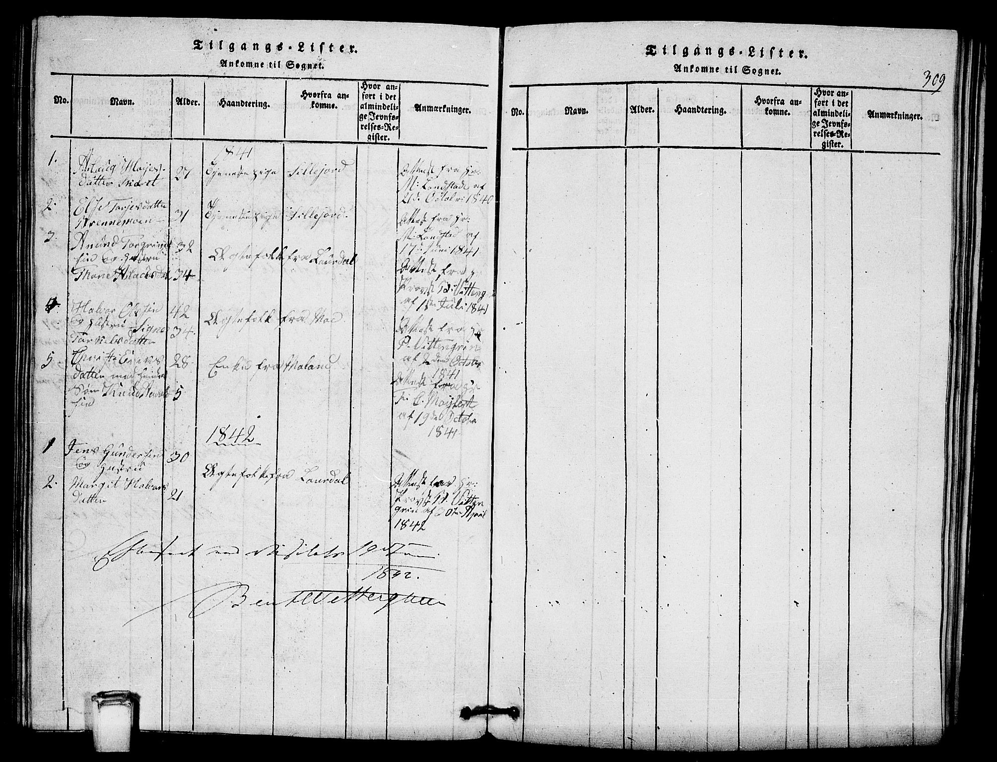 Vinje kirkebøker, AV/SAKO-A-312/G/Gb/L0001: Klokkerbok nr. II 1, 1814-1843, s. 309