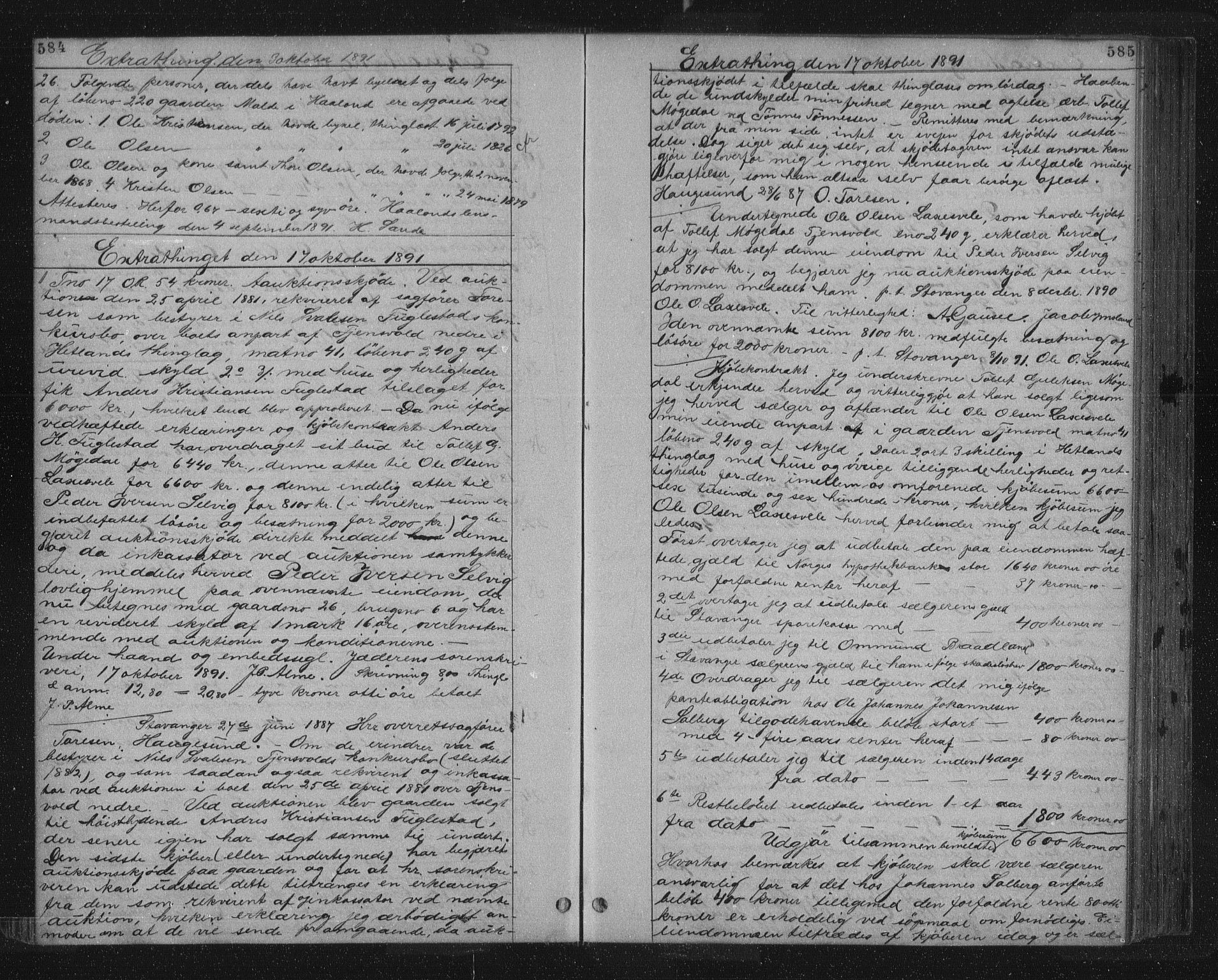 Jæren sorenskriveri, SAST/A-100310/01/4/41/41BF/L0011: Pantebok nr. 18, 1890-1892, s. 584-585