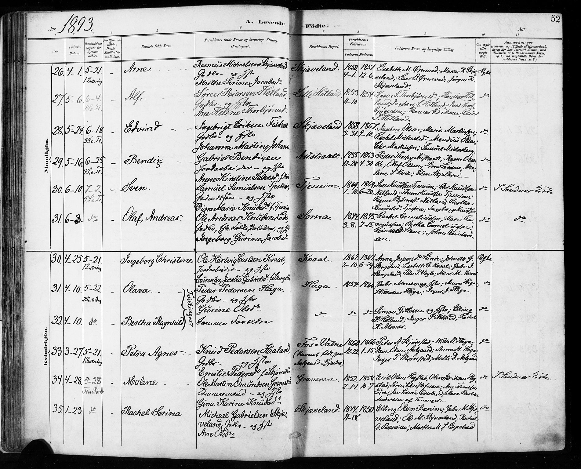 Høyland sokneprestkontor, AV/SAST-A-101799/001/30BA/L0013: Ministerialbok nr. A 13.1, 1889-1898, s. 52