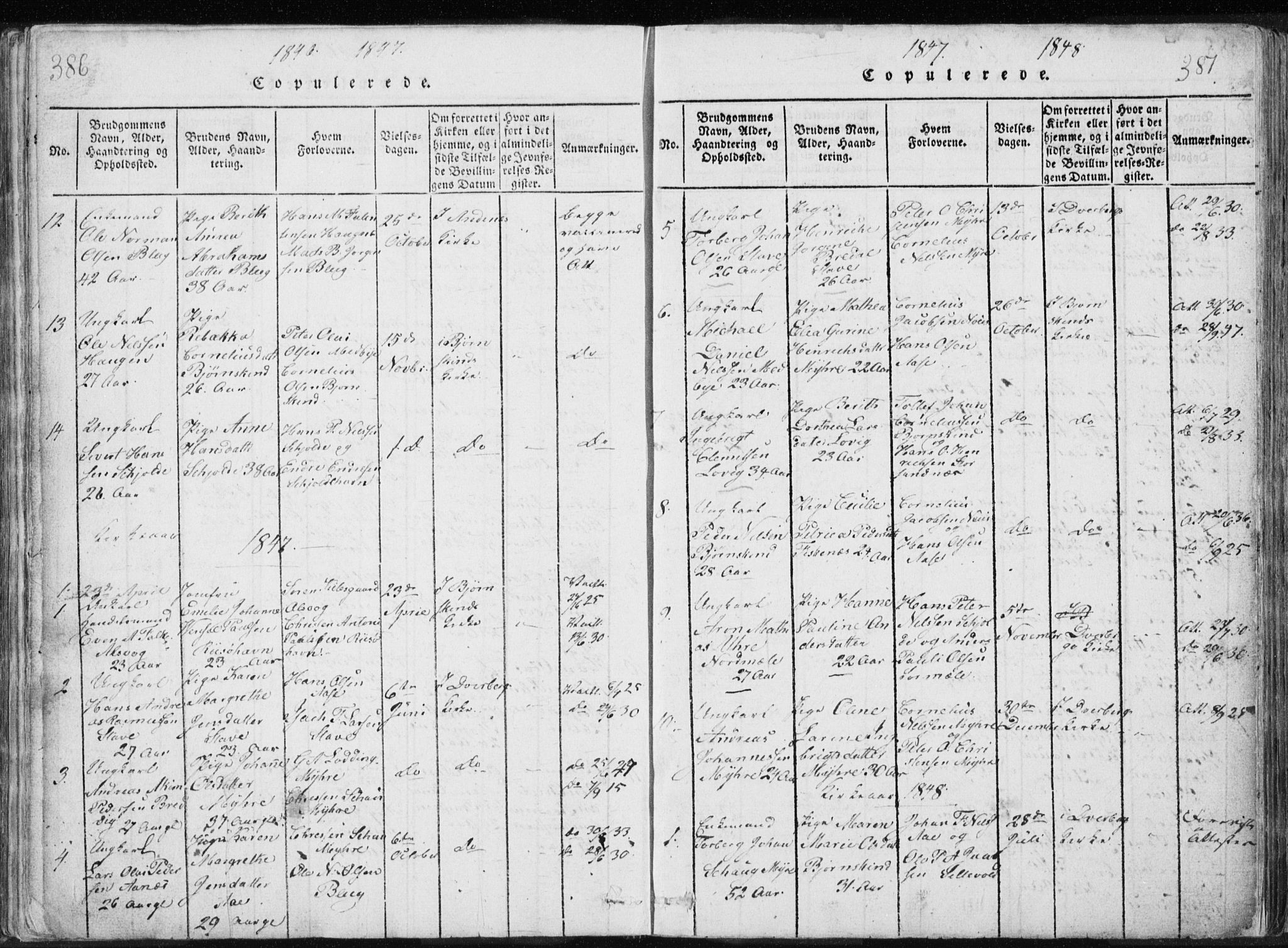 Ministerialprotokoller, klokkerbøker og fødselsregistre - Nordland, AV/SAT-A-1459/897/L1411: Klokkerbok nr. 897C01, 1820-1866, s. 386-387