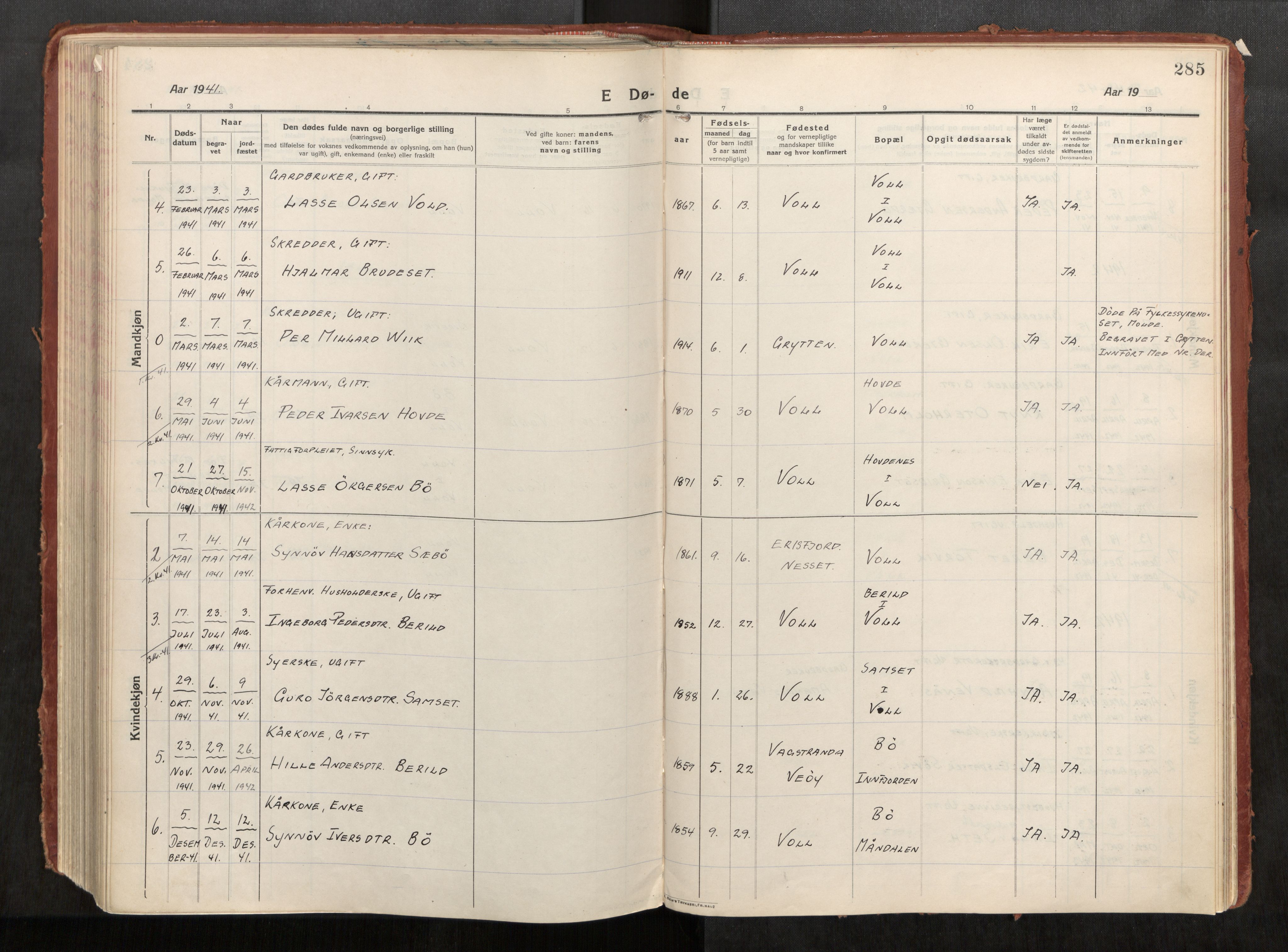 Eid sokneprestkontor, AV/SAT-A-1254: Ministerialbok nr. 543A04, 1916-1956, s. 285