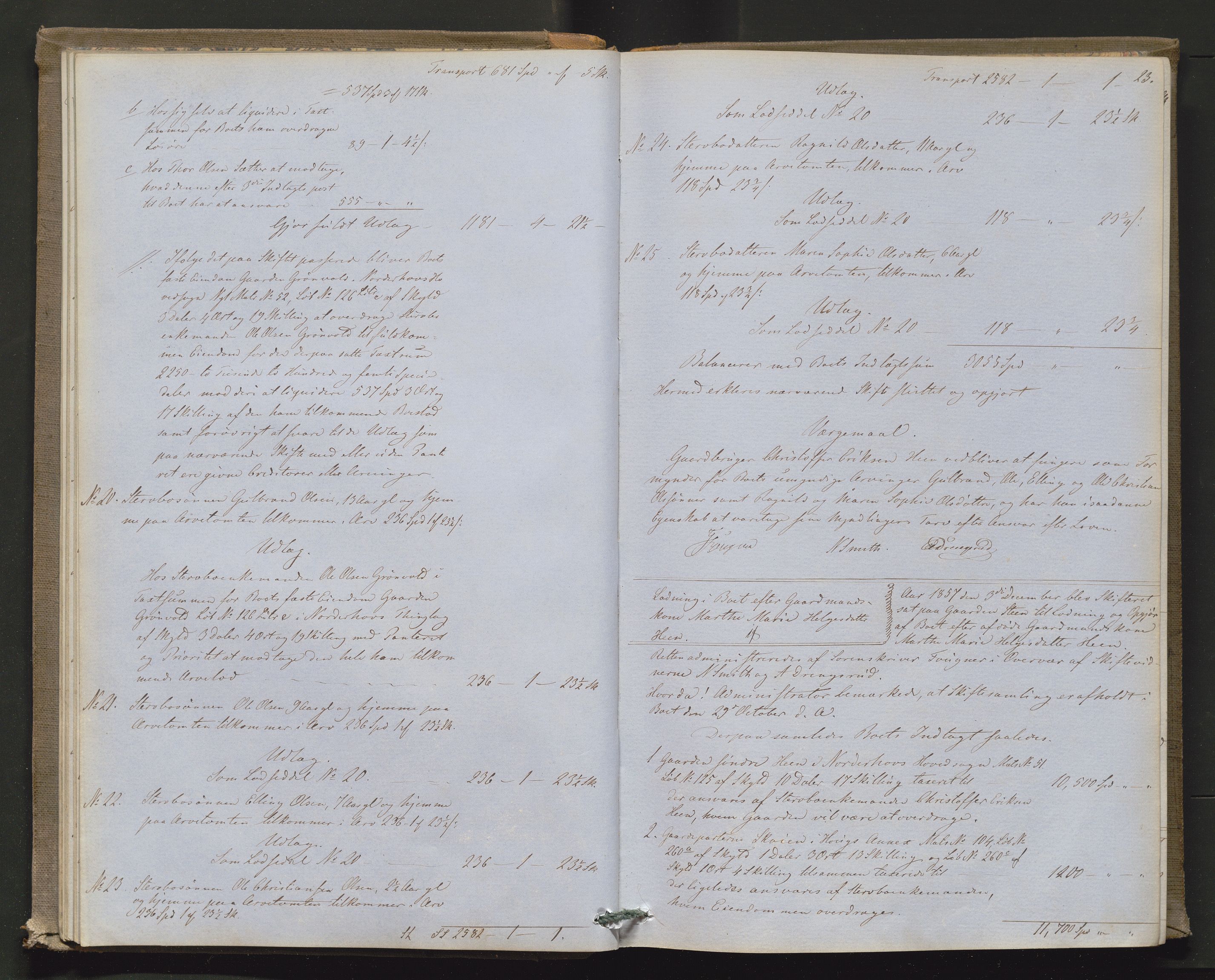 Ringerike sorenskriveri, AV/SAKO-A-105/H/Hb/Hbd/Hbda/L0004: Skifteutlodningsprotokoll, 1857-1862, s. 22b-23a