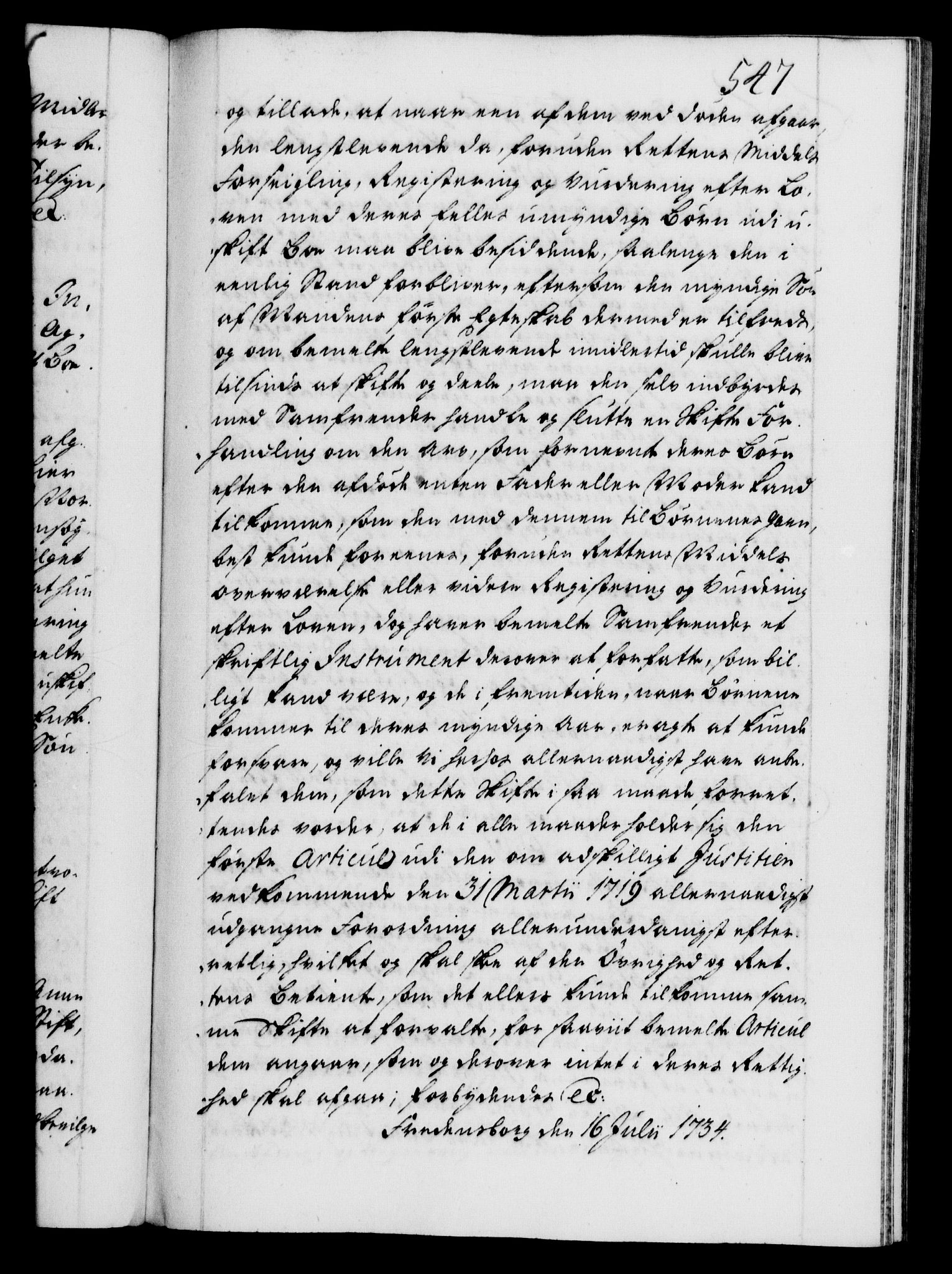 Danske Kanselli 1572-1799, AV/RA-EA-3023/F/Fc/Fca/Fcaa/L0028: Norske registre, 1733-1734, s. 547a