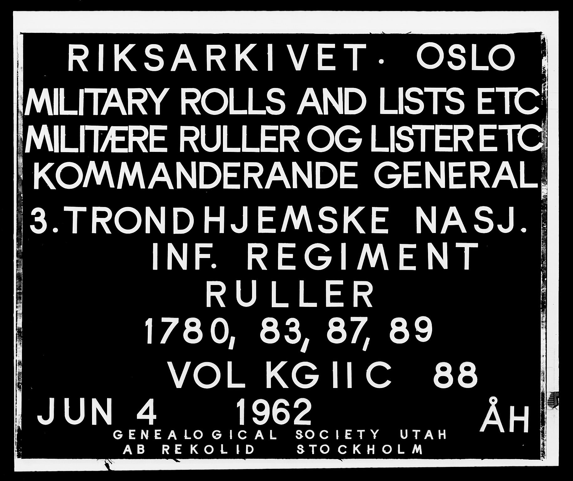 Generalitets- og kommissariatskollegiet, Det kongelige norske kommissariatskollegium, RA/EA-5420/E/Eh/L0088: 3. Trondheimske nasjonale infanteriregiment, 1780-1789, s. 1