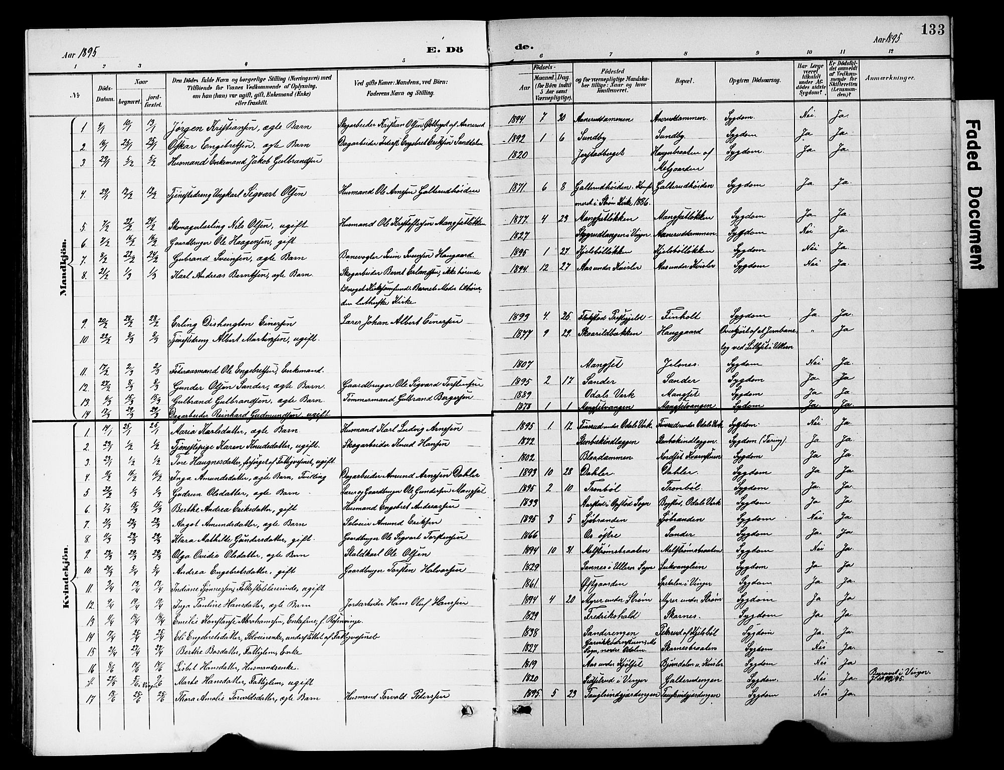 Sør-Odal prestekontor, AV/SAH-PREST-030/H/Ha/Hab/L0001: Klokkerbok nr. 1, 1895-1902, s. 133