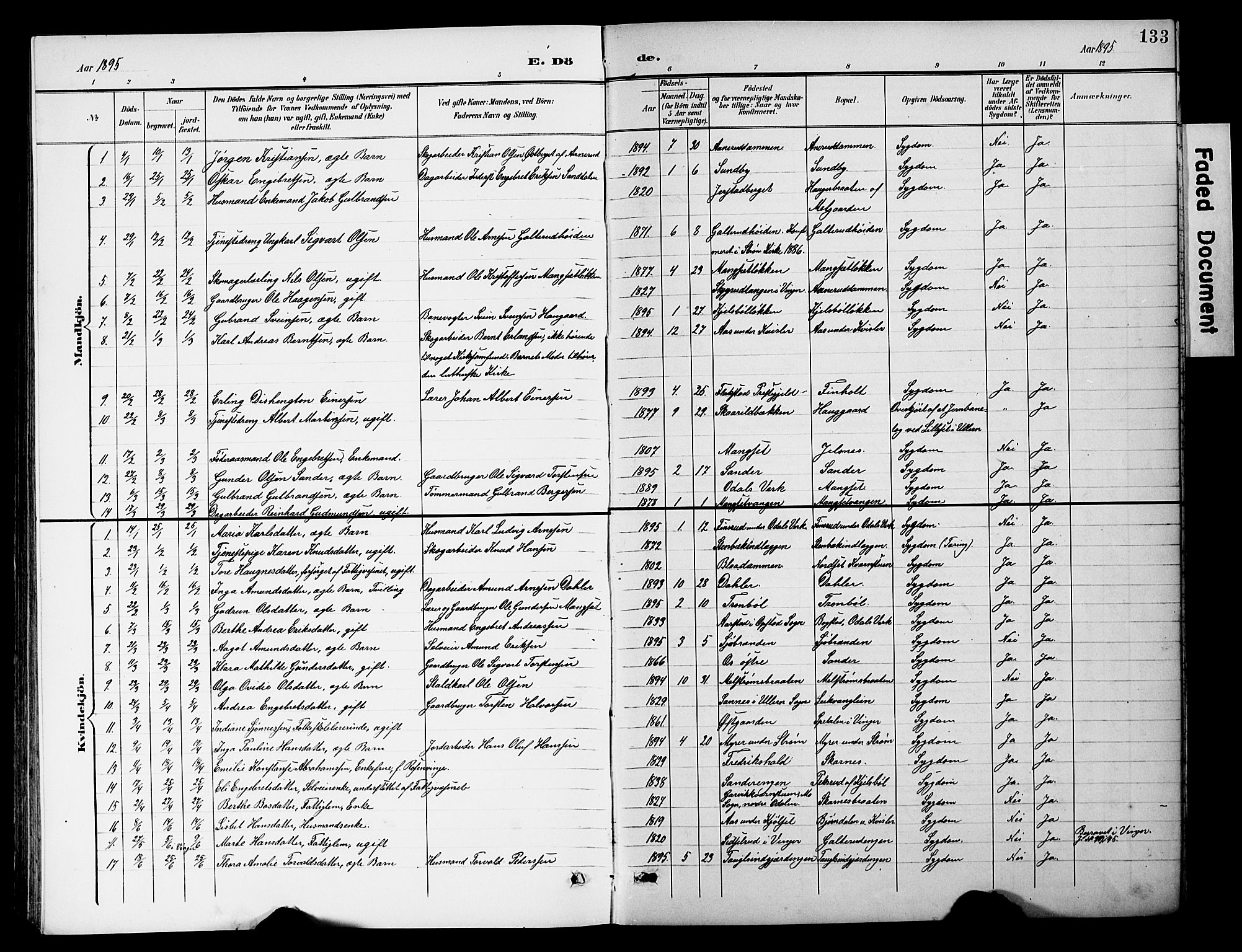 Sør-Odal prestekontor, SAH/PREST-030/H/Ha/Hab/L0001: Klokkerbok nr. 1, 1895-1902, s. 133