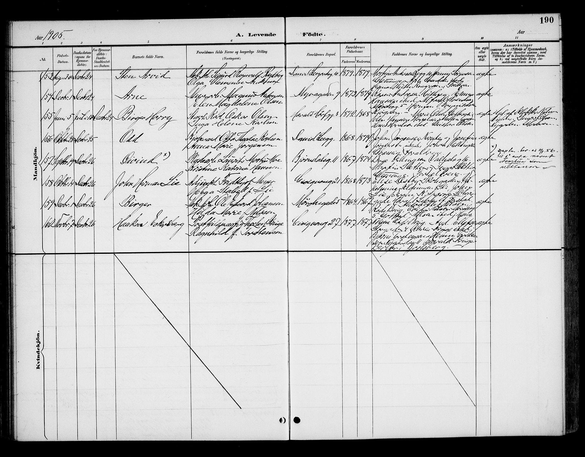 Fredrikstad domkirkes prestekontor Kirkebøker, AV/SAO-A-10906/G/Ga/L0002: Klokkerbok nr. 2, 1894-1918, s. 190