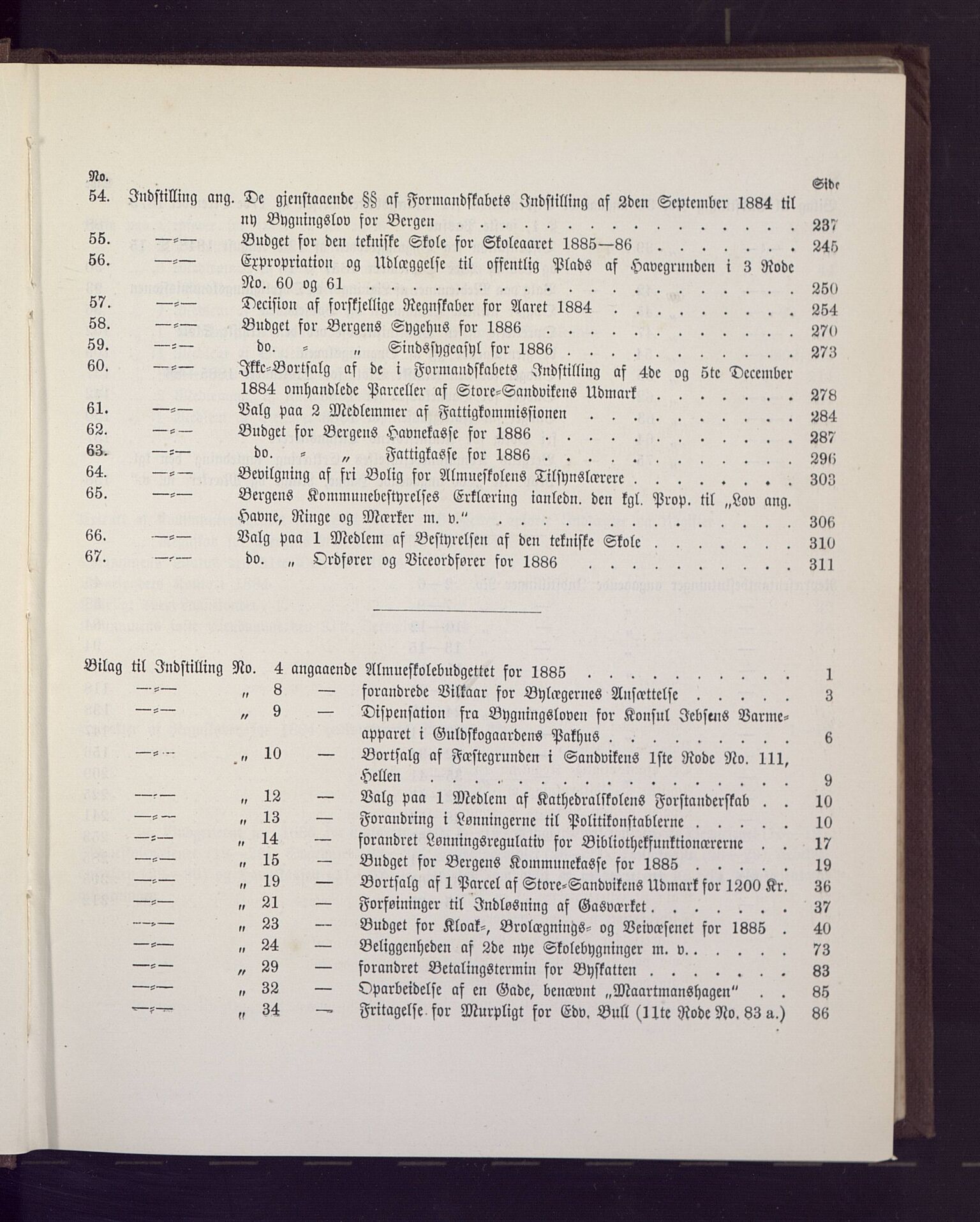 Bergen kommune. Formannskapet, BBA/A-0003/Ad/L0040: Bergens Kommuneforhandlinger, 1885