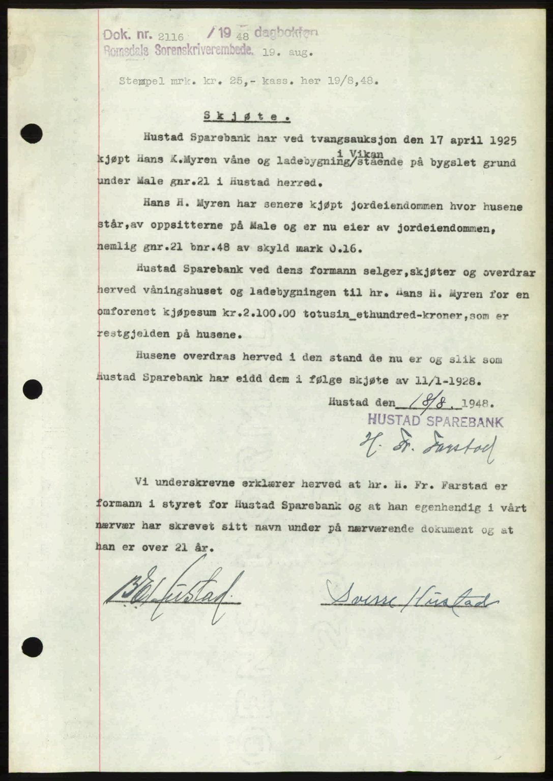 Romsdal sorenskriveri, SAT/A-4149/1/2/2C: Pantebok nr. A27, 1948-1948, Dagboknr: 2116/1948