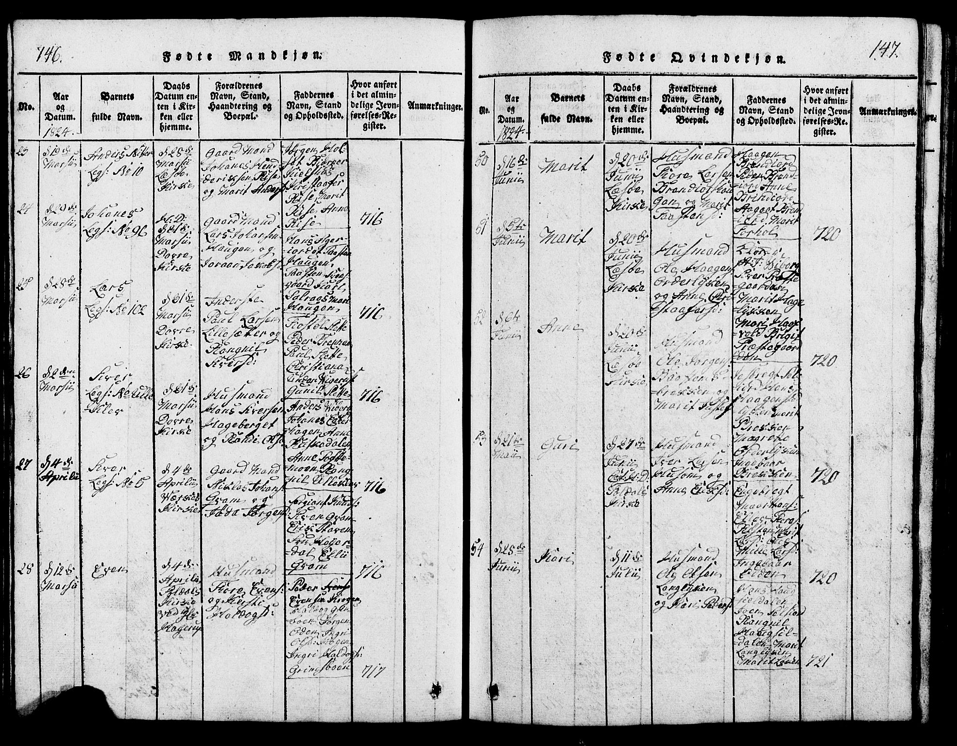 Lesja prestekontor, AV/SAH-PREST-068/H/Ha/Hab/L0001: Klokkerbok nr. 1, 1820-1831, s. 146-147