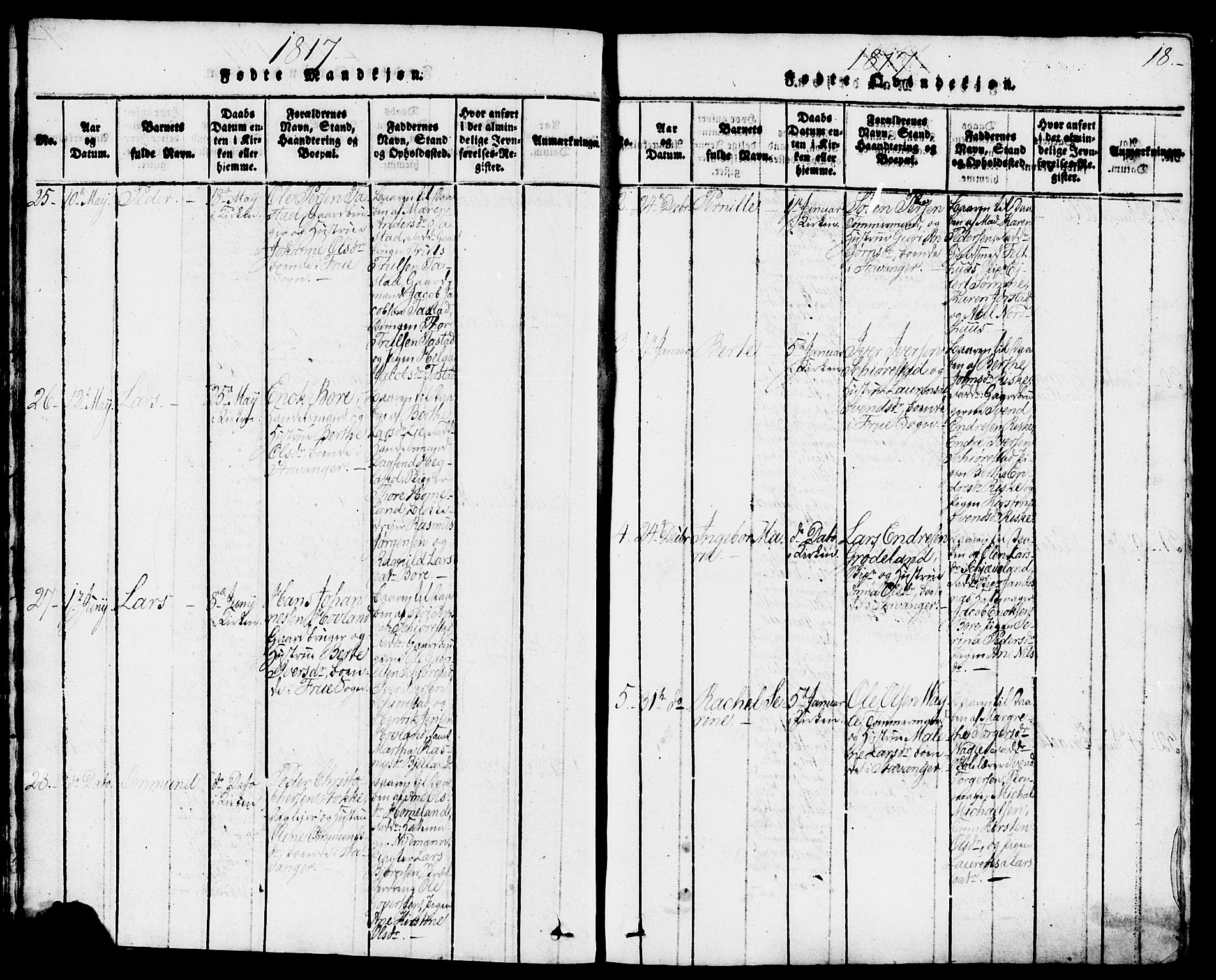 Domkirken sokneprestkontor, AV/SAST-A-101812/001/30/30BB/L0008: Klokkerbok nr. B 8, 1816-1821, s. 18