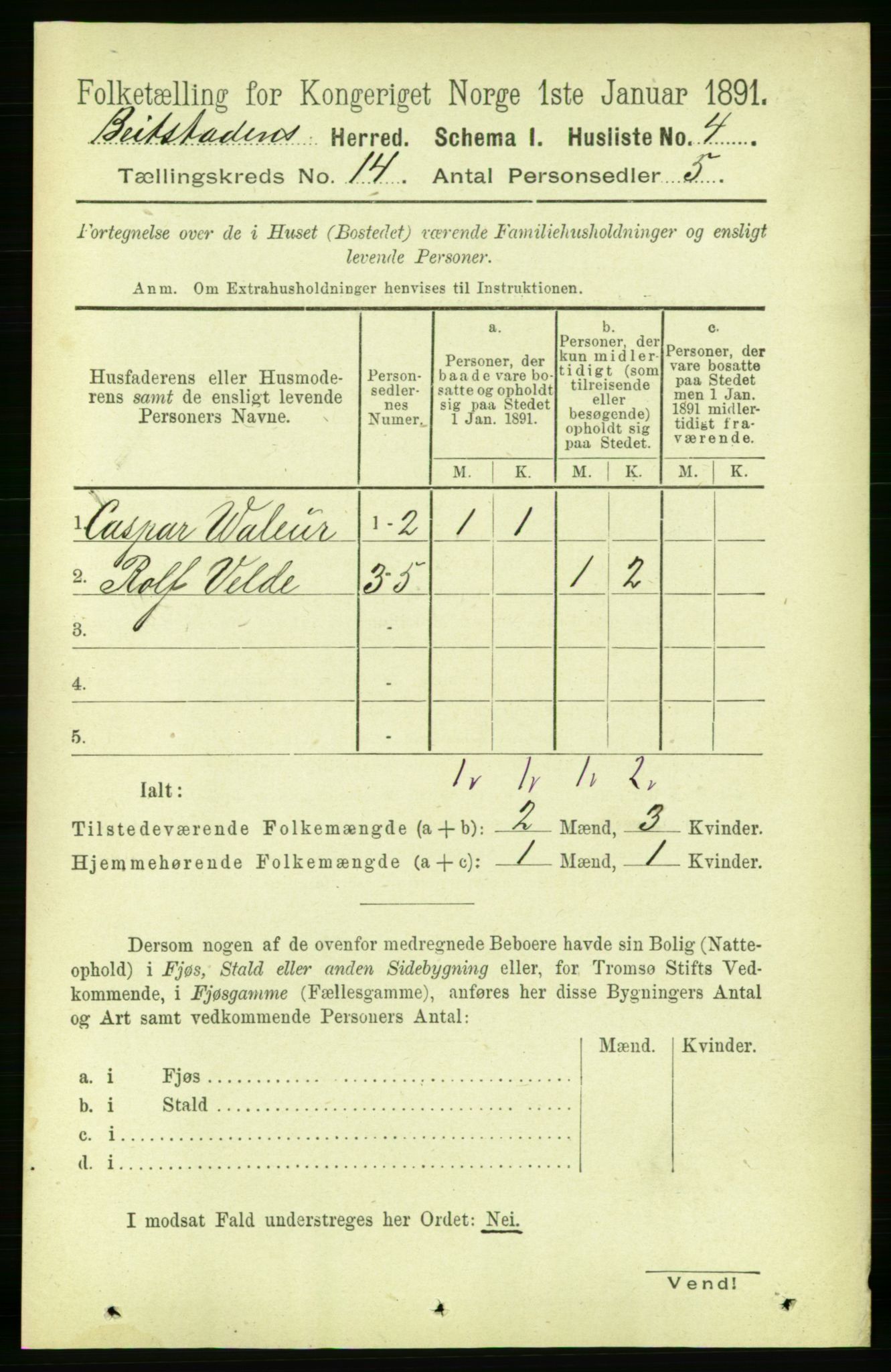 RA, Folketelling 1891 for 1727 Beitstad herred, 1891, s. 3824