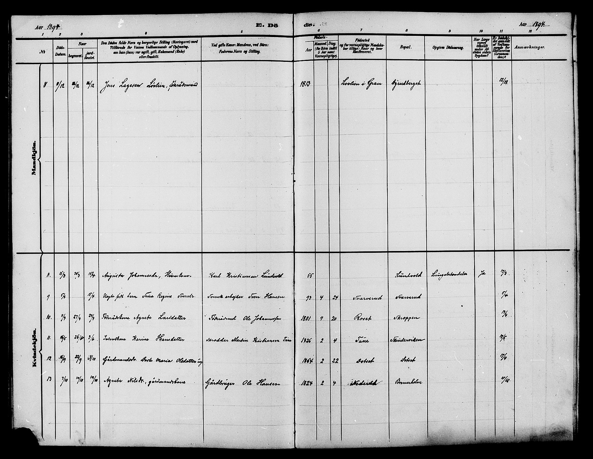 Vestre Toten prestekontor, SAH/PREST-108/H/Ha/Hab/L0015: Klokkerbok nr. 15, 1890-1900