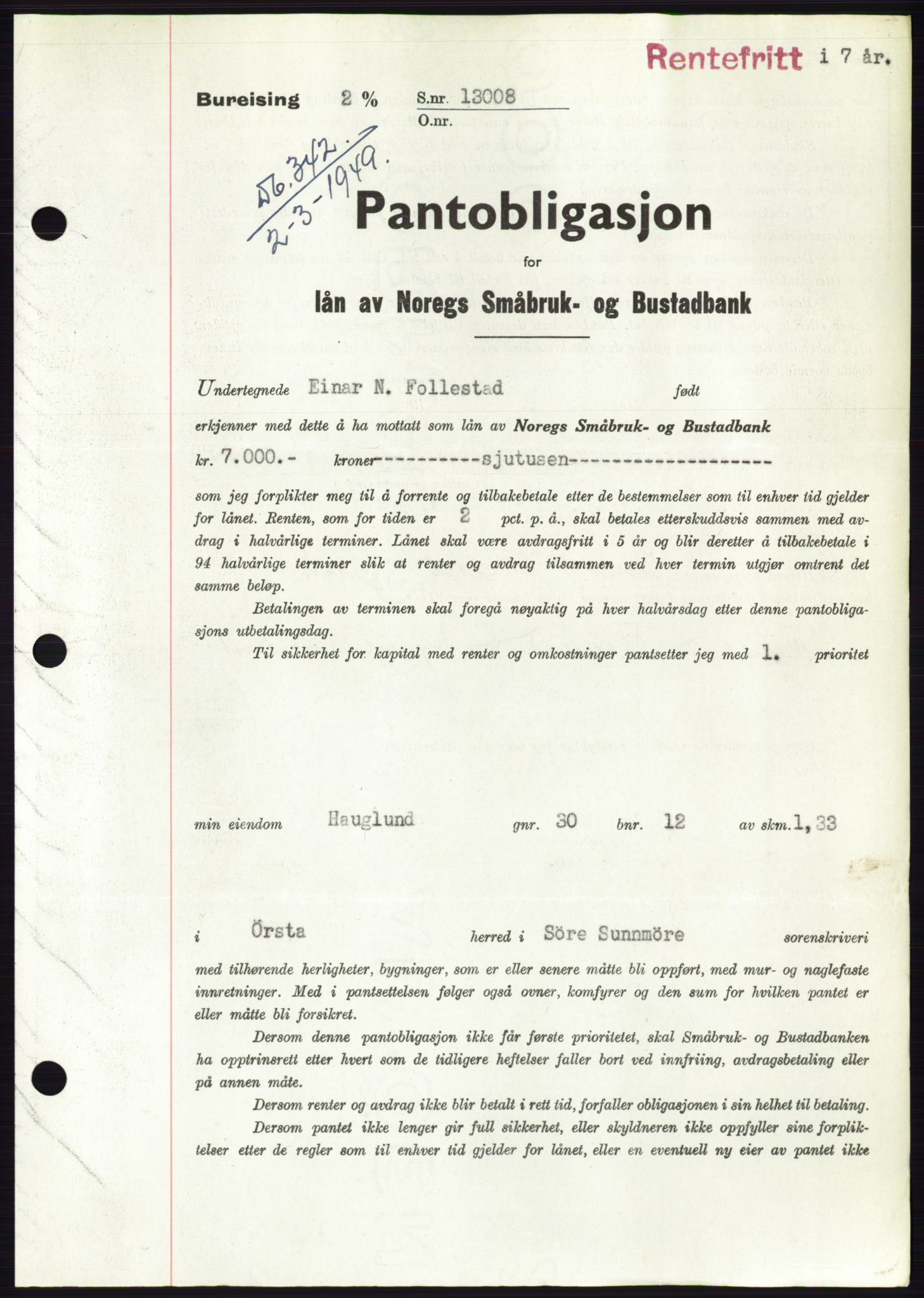 Søre Sunnmøre sorenskriveri, SAT/A-4122/1/2/2C/L0116: Pantebok nr. 4B, 1948-1949, Dagboknr: 342/1949