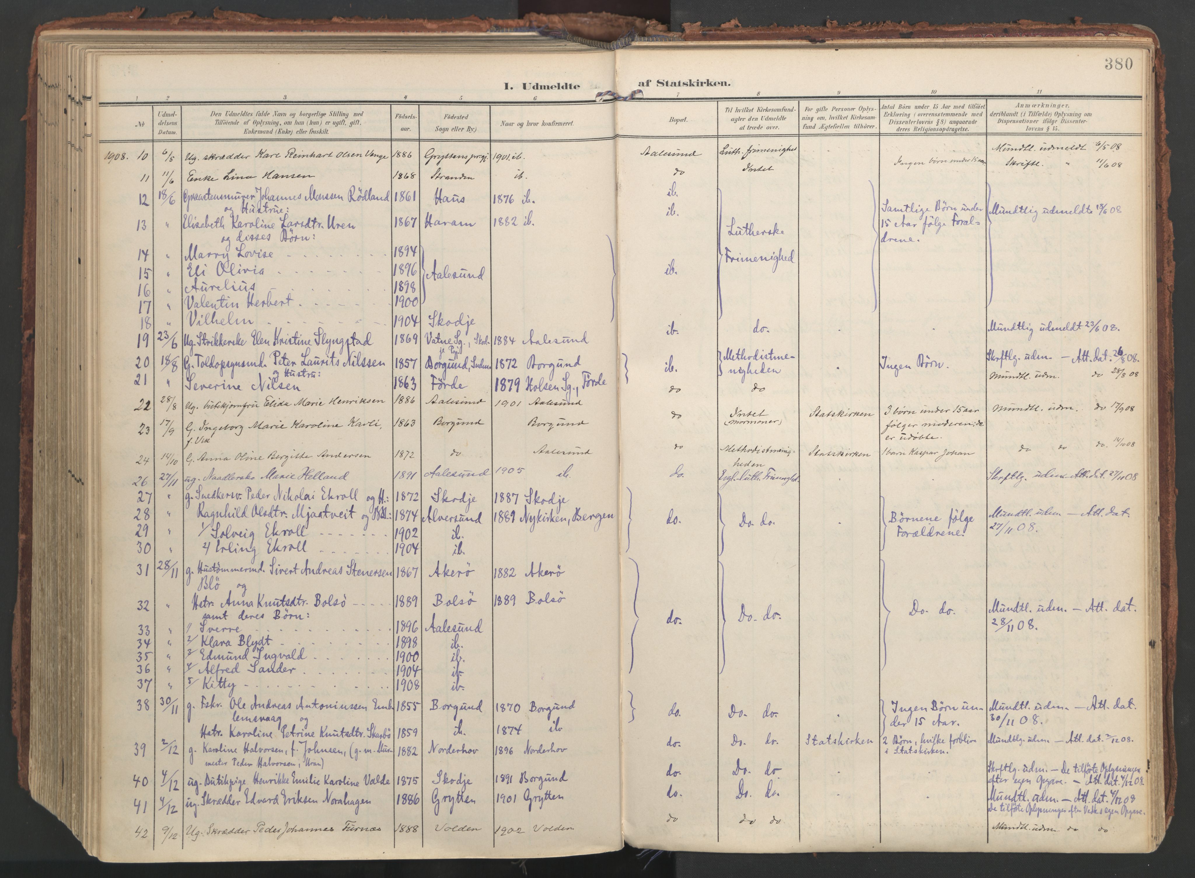 Ministerialprotokoller, klokkerbøker og fødselsregistre - Møre og Romsdal, AV/SAT-A-1454/529/L0459: Ministerialbok nr. 529A09, 1904-1917, s. 380