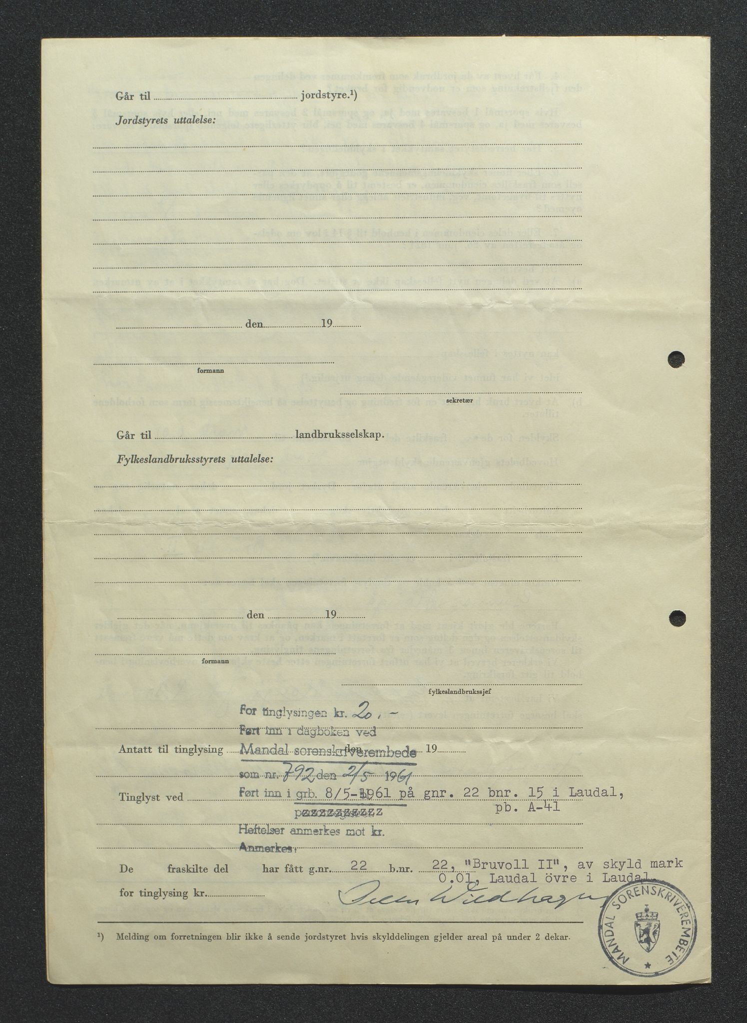 Norges Statsbaner - 2, AV/SAK-1821-0005/D/Da/L0112/0009: 1035 - Grunnavståelse / Grunnavståelse. Nodeland-Sira. Leivoll stoppested, 1947-1969