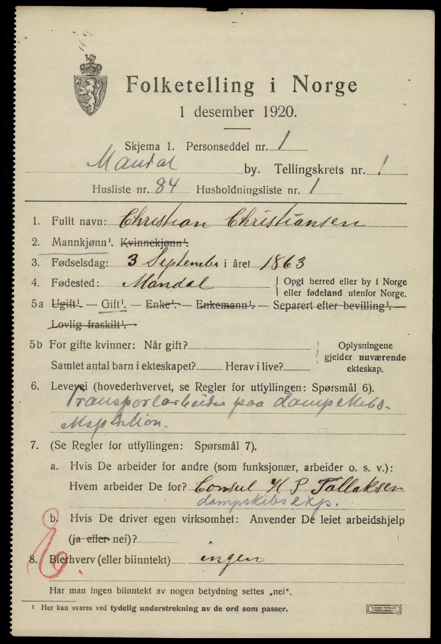 SAK, Folketelling 1920 for 1002 Mandal ladested, 1920, s. 4099