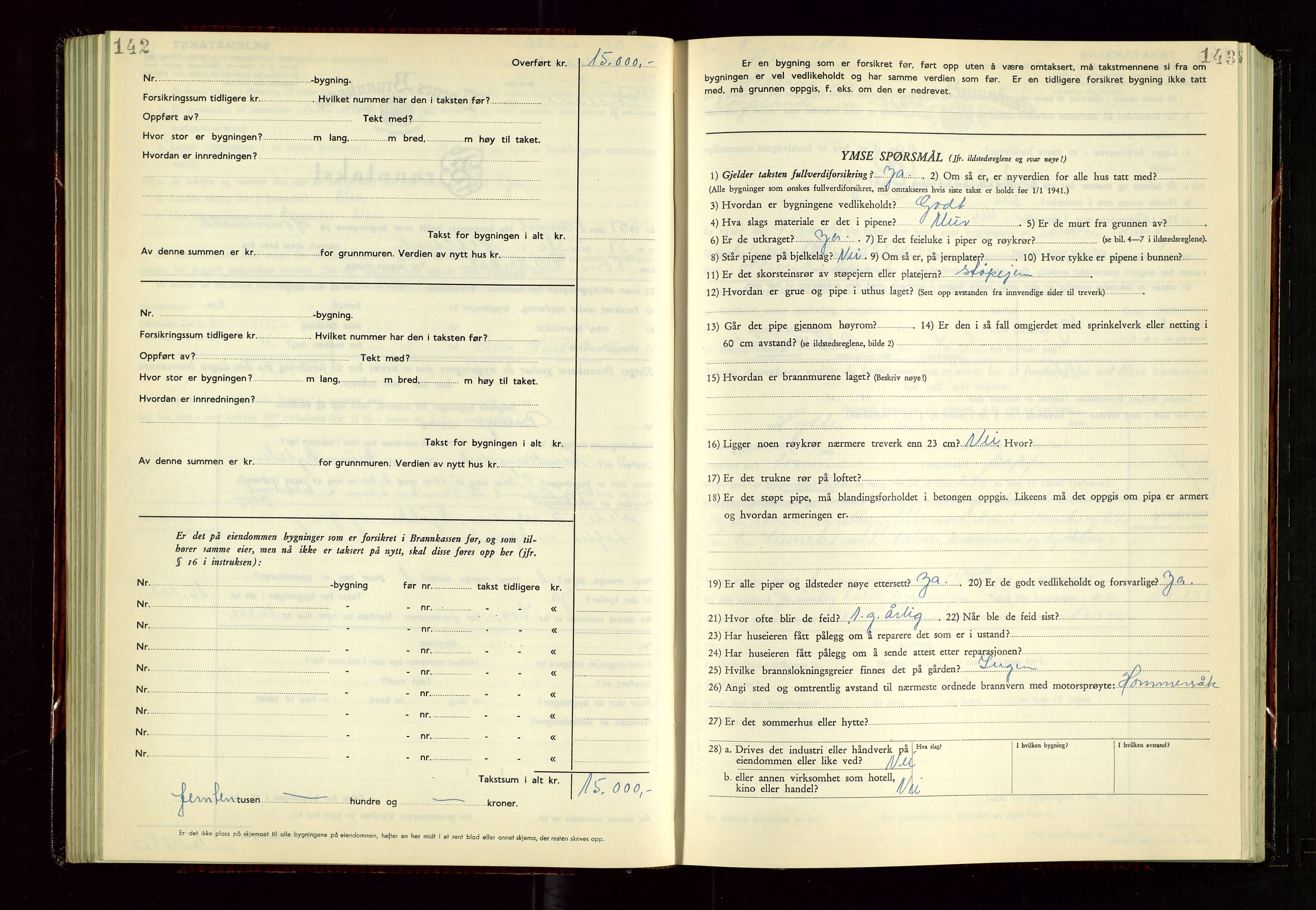 Hetland lensmannskontor, AV/SAST-A-100101/Gob/L0008: "Branntakstprotokoll", 1949-1953, s. 142-143