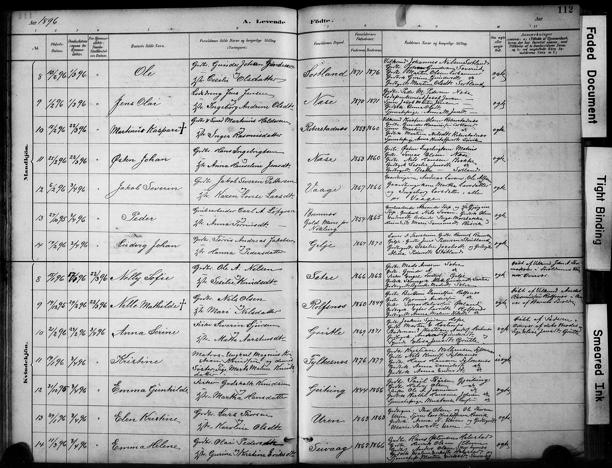 Finnås sokneprestembete, AV/SAB-A-99925/H/Ha/Hab/Habb/L0003: Klokkerbok nr. B 3, 1882-1897, s. 112