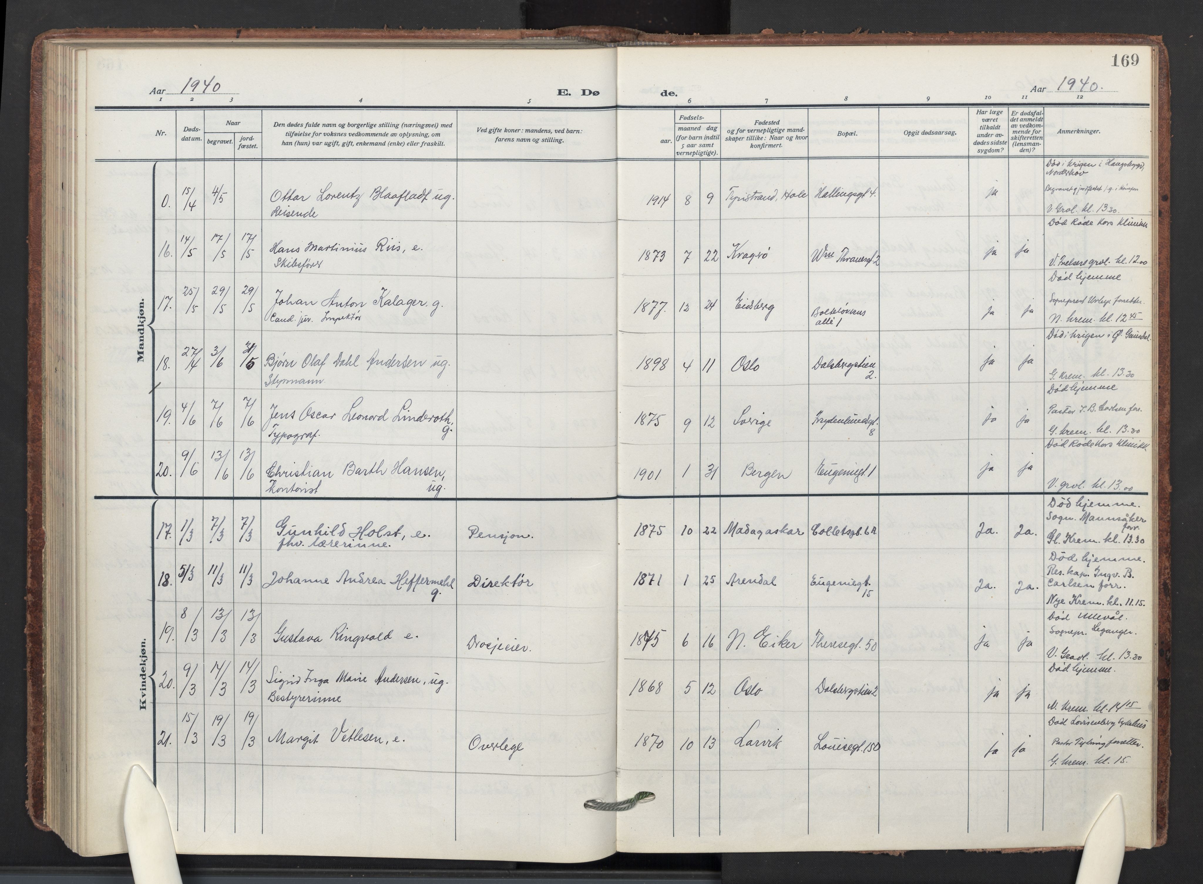 Markus prestekontor Kirkebøker, AV/SAO-A-10830/F/L0004: Ministerialbok nr. 4, 1917-1943, s. 169