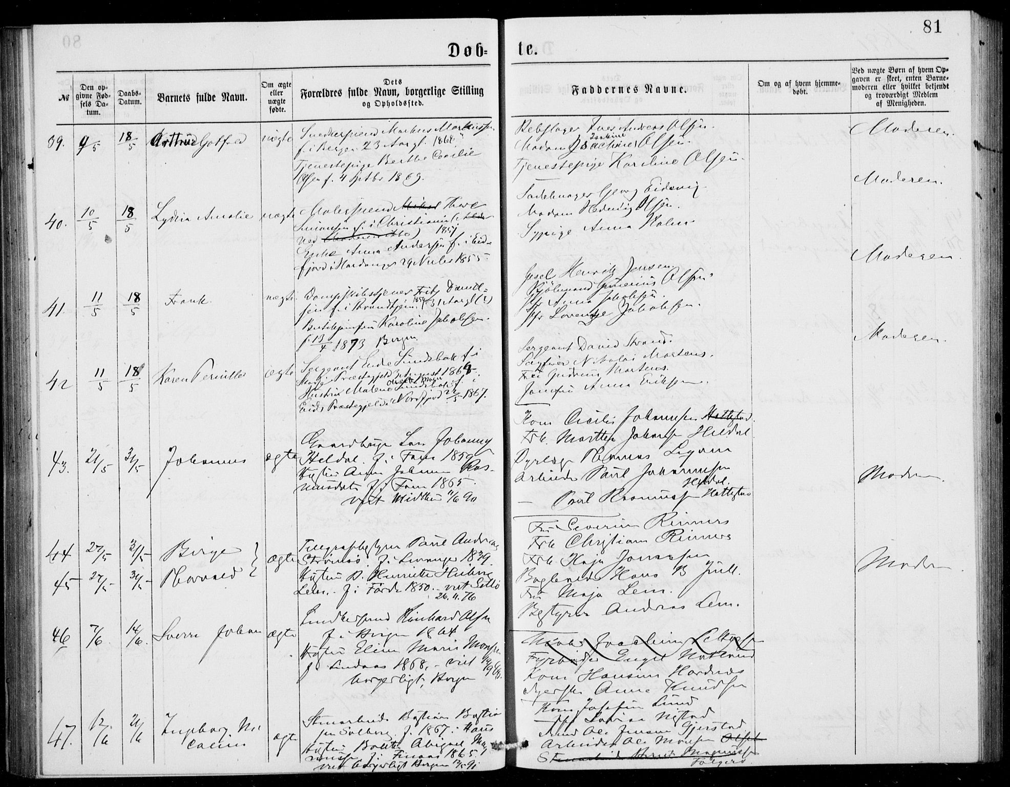 Fødselsstiftelsens sokneprestembete, ført av overlegen*, SAB/-: Ministerialbok nr. A 2, 1884-1900, s. 81