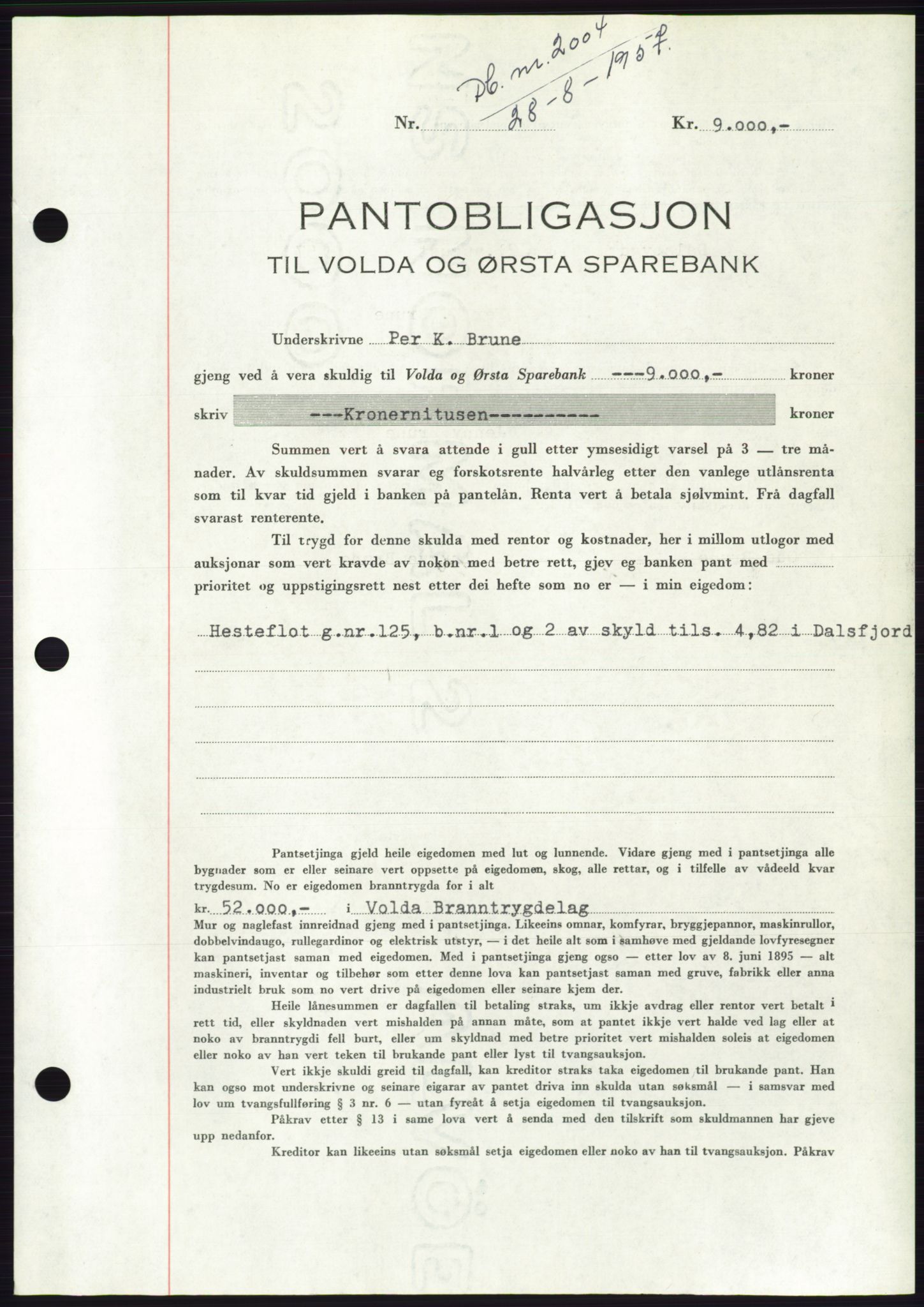 Søre Sunnmøre sorenskriveri, AV/SAT-A-4122/1/2/2C/L0130: Pantebok nr. 18B, 1957-1958, Dagboknr: 2004/1957