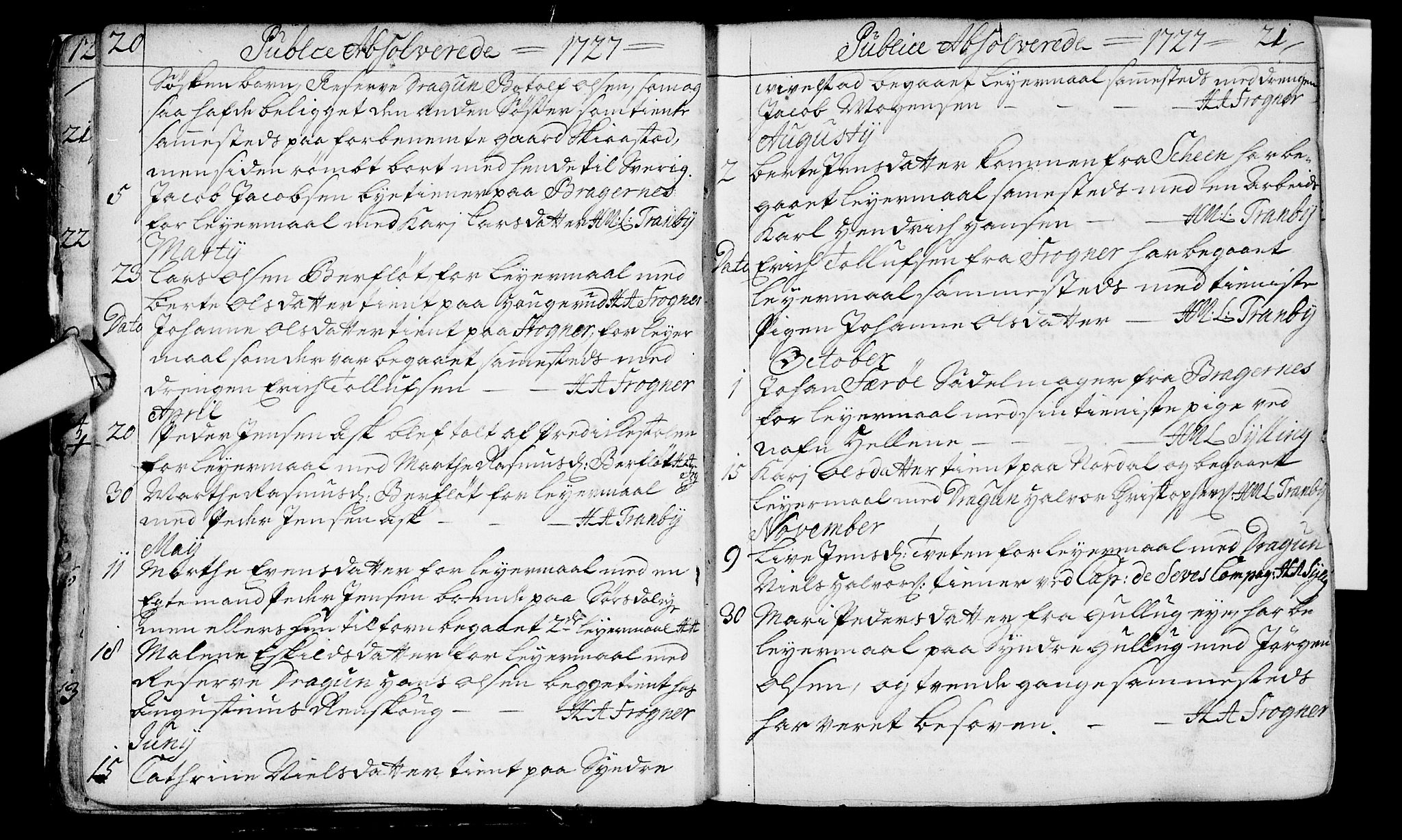 Lier kirkebøker, SAKO/A-230/F/Fa/L0003: Ministerialbok nr. I 3, 1727-1748, s. 20-21