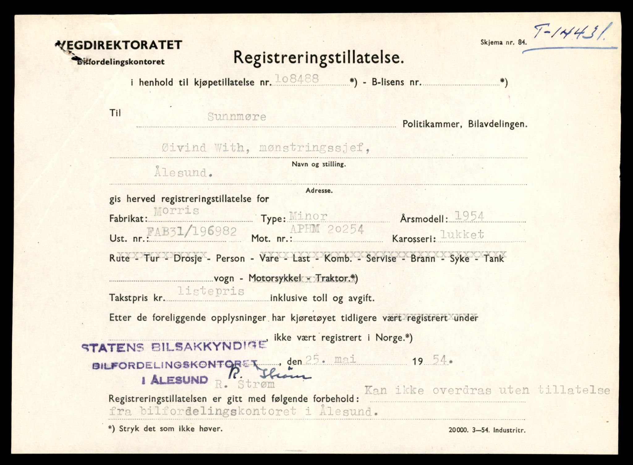 Møre og Romsdal vegkontor - Ålesund trafikkstasjon, AV/SAT-A-4099/F/Fe/L0045: Registreringskort for kjøretøy T 14320 - T 14444, 1927-1998, s. 2868