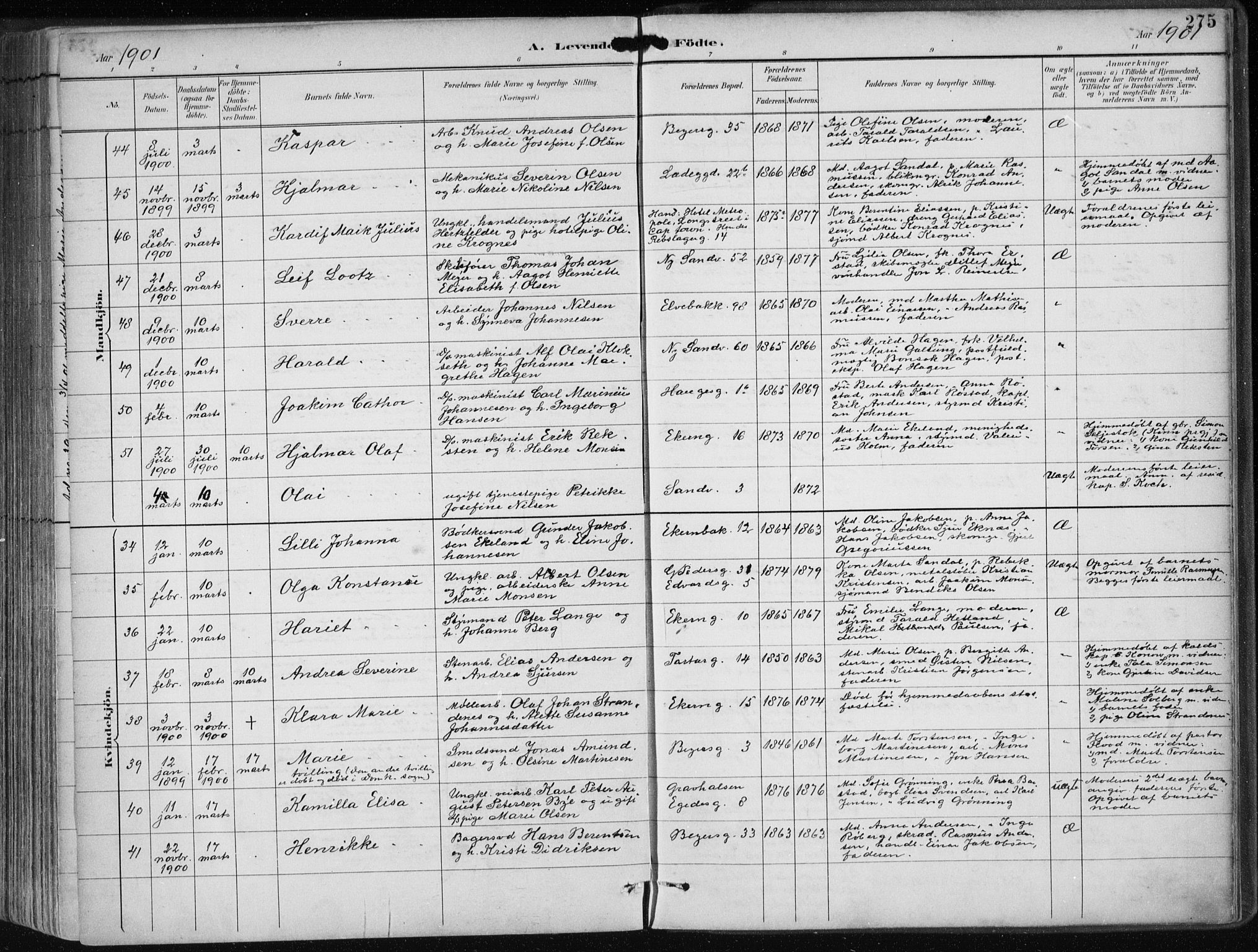 Sandviken Sokneprestembete, SAB/A-77601/H/Ha/L0005: Ministerialbok nr. B 2, 1891-1901, s. 275