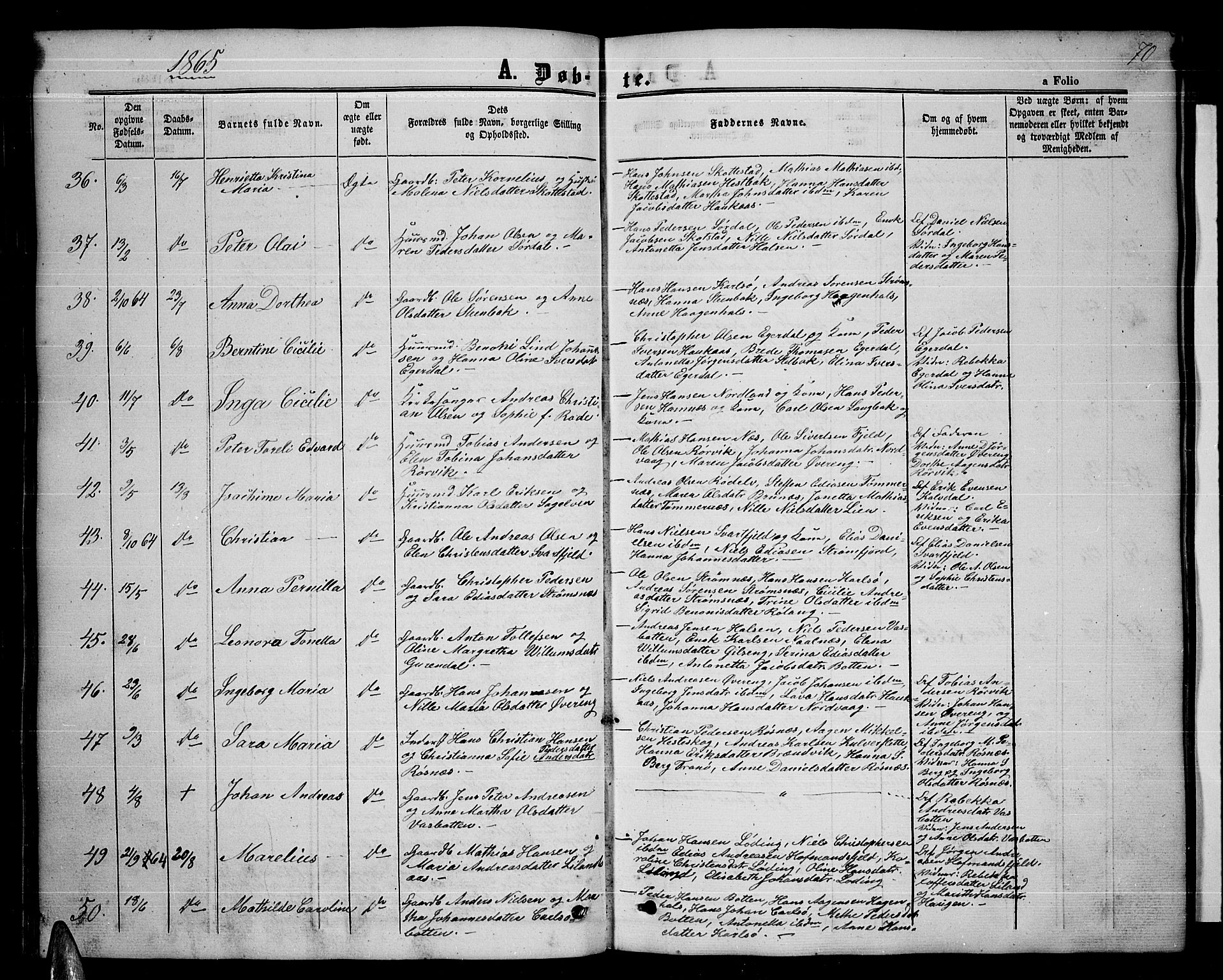 Ministerialprotokoller, klokkerbøker og fødselsregistre - Nordland, AV/SAT-A-1459/859/L0857: Klokkerbok nr. 859C03, 1854-1873, s. 70