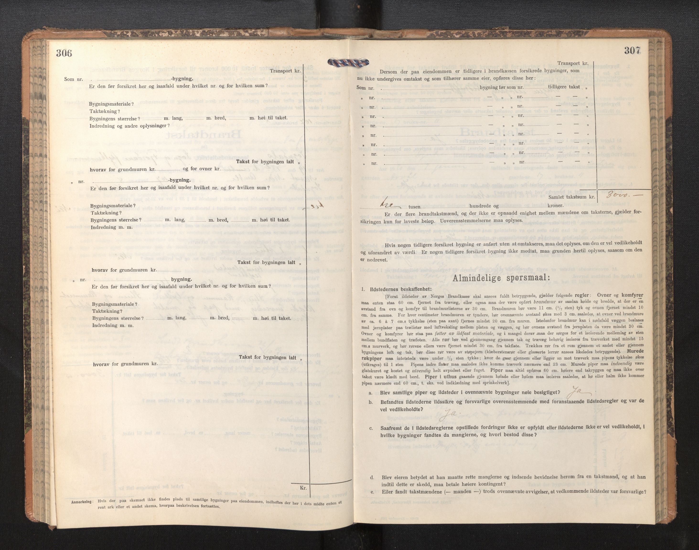 Lensmannen i Sogndal, SAB/A-29901/0012/L0011: Branntakstprotokoll, skjematakst, 1914-1922, s. 306-307
