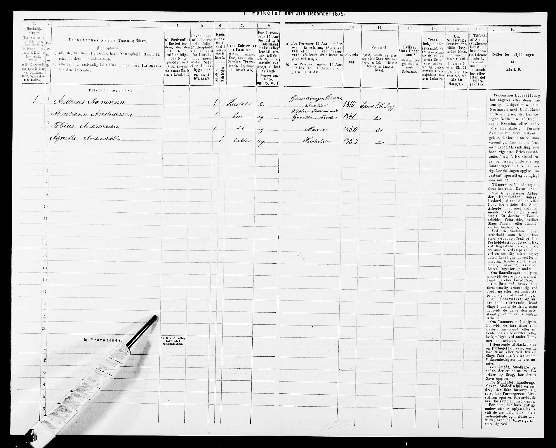 SAK, Folketelling 1875 for 1039P Herad prestegjeld, 1875, s. 841