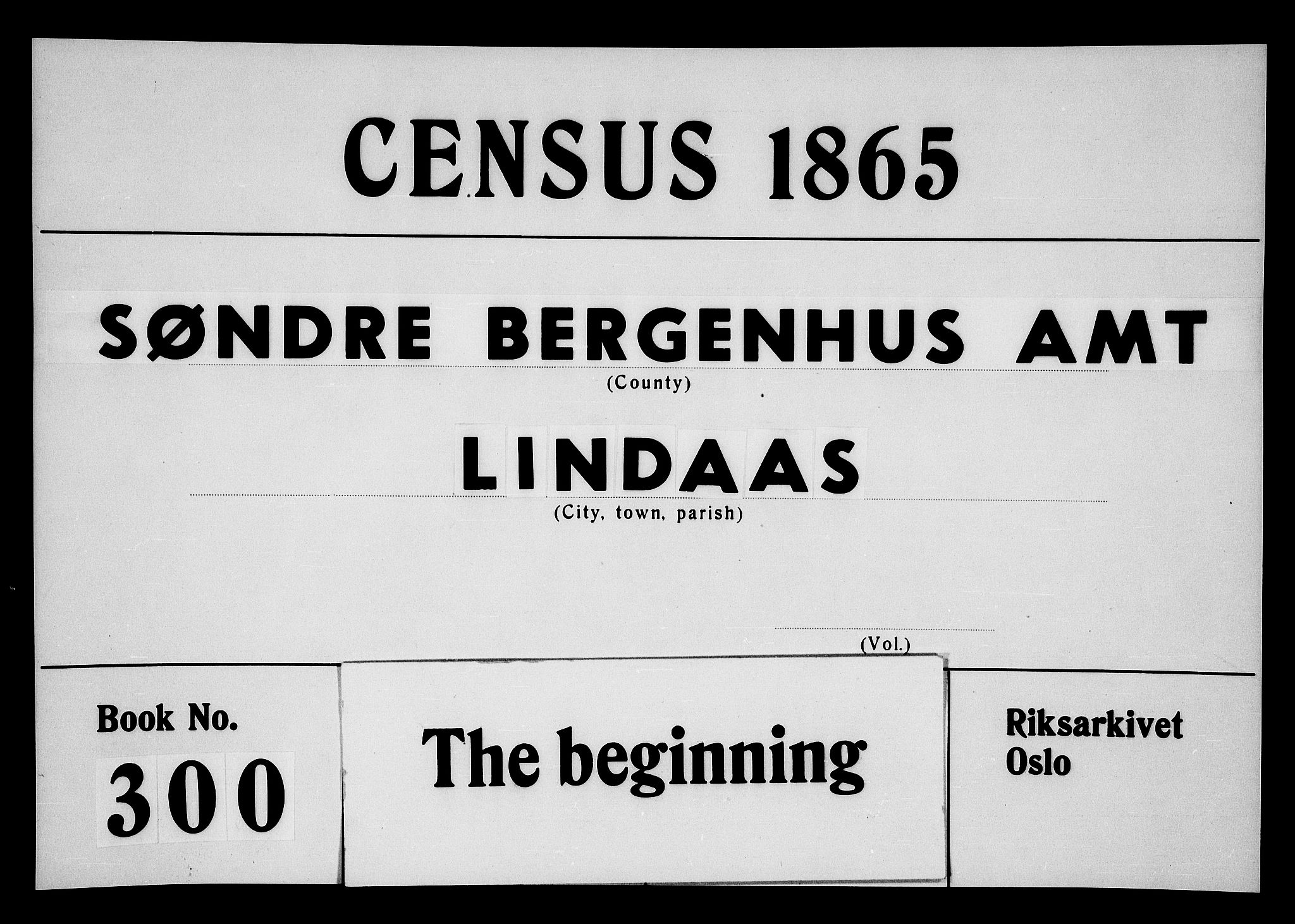 RA, Folketelling 1865 for 1263P Lindås prestegjeld, 1865, s. 1