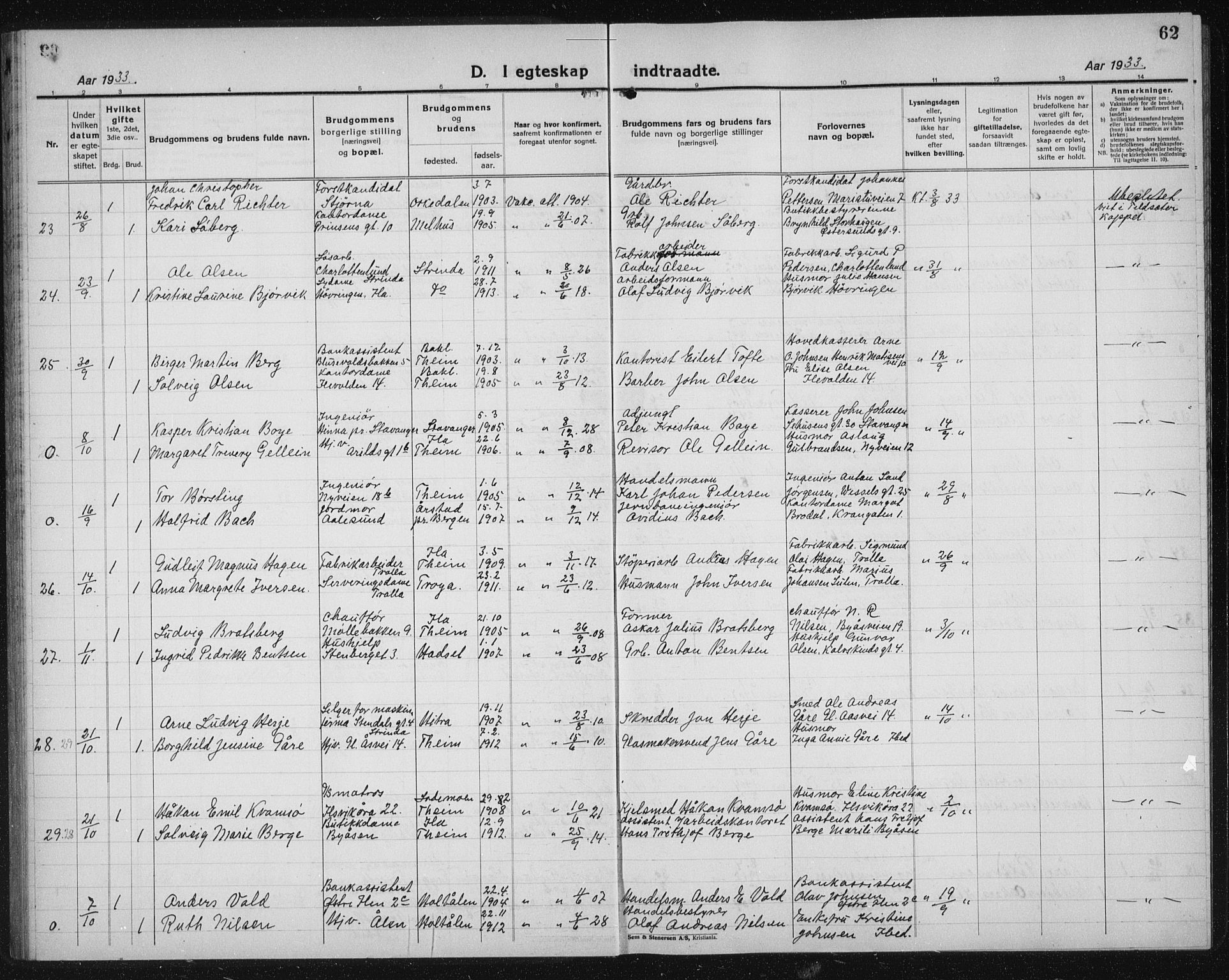 Ministerialprotokoller, klokkerbøker og fødselsregistre - Sør-Trøndelag, SAT/A-1456/603/L0176: Klokkerbok nr. 603C04, 1923-1941, s. 62