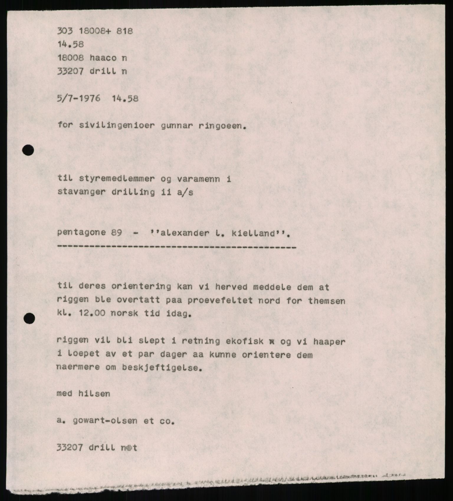 Pa 1503 - Stavanger Drilling AS, AV/SAST-A-101906/A/Ab/Abc/L0006: Styrekorrespondanse Stavanger Drilling II A/S, 1974-1977, s. 174