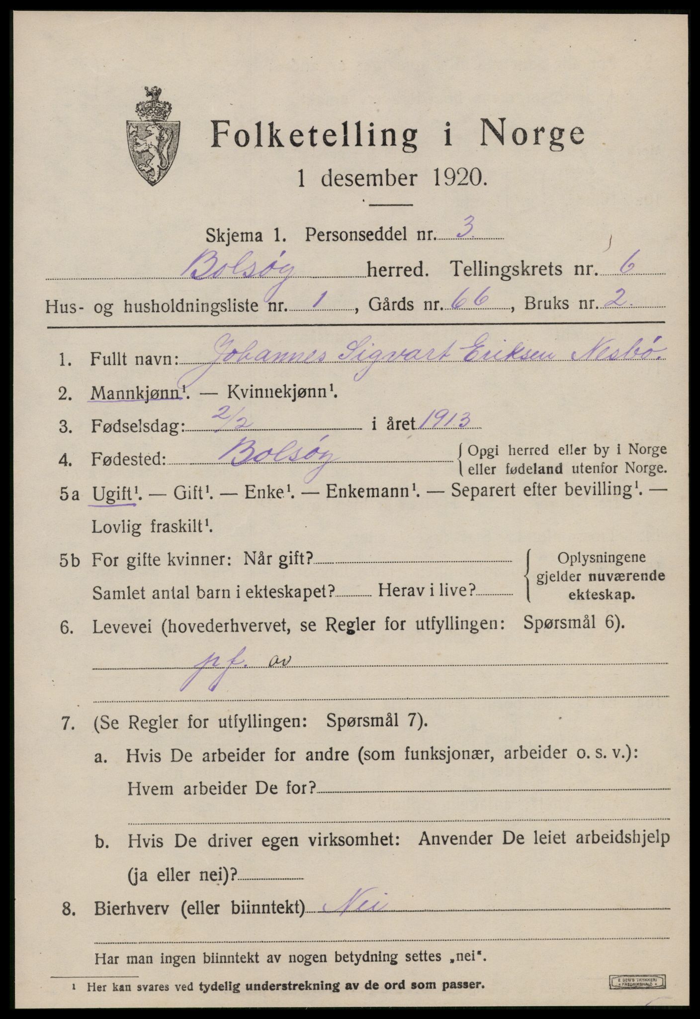 SAT, Folketelling 1920 for 1544 Bolsøy herred, 1920, s. 8233