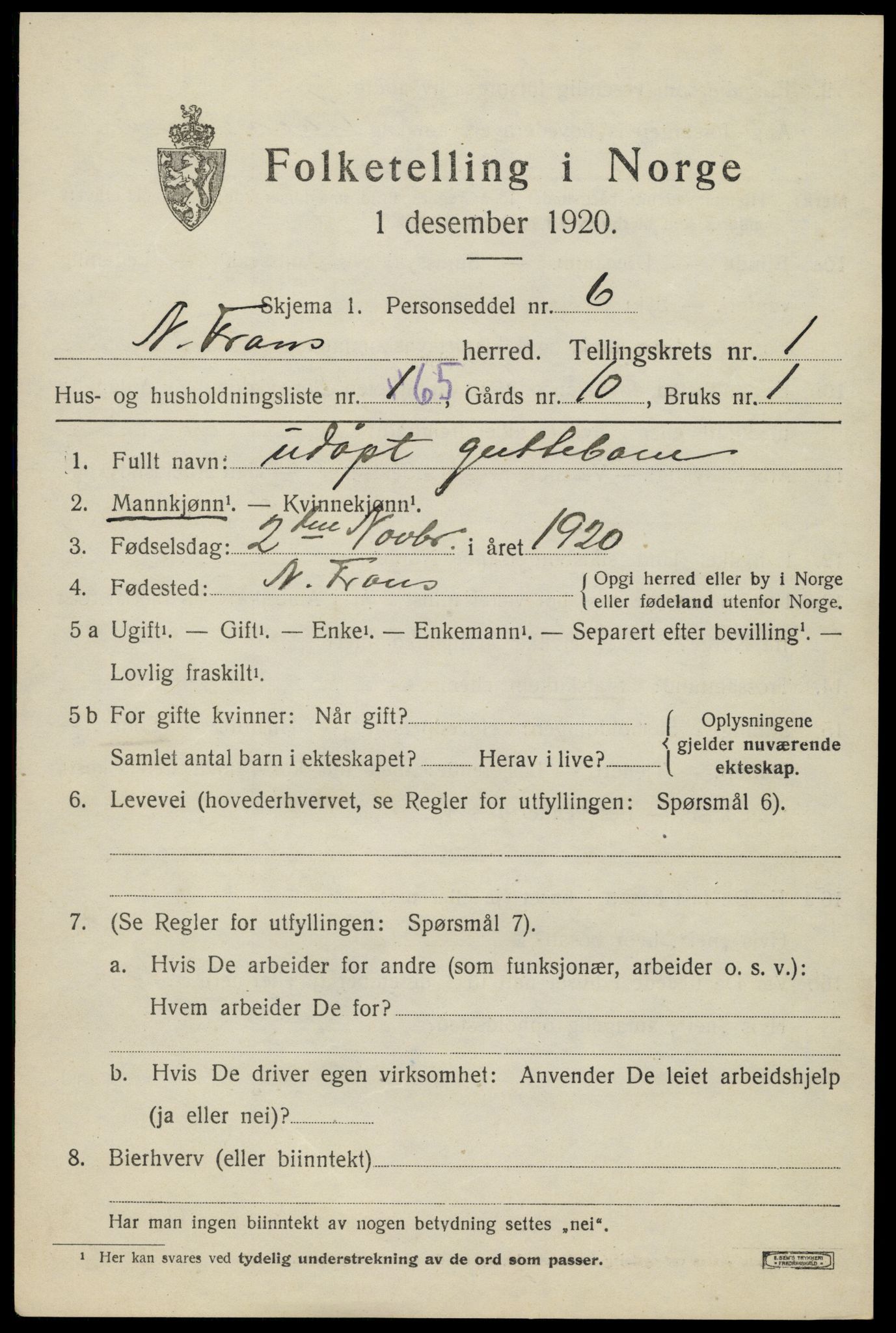 SAH, Folketelling 1920 for 0518 Nord-Fron herred, 1920, s. 2394