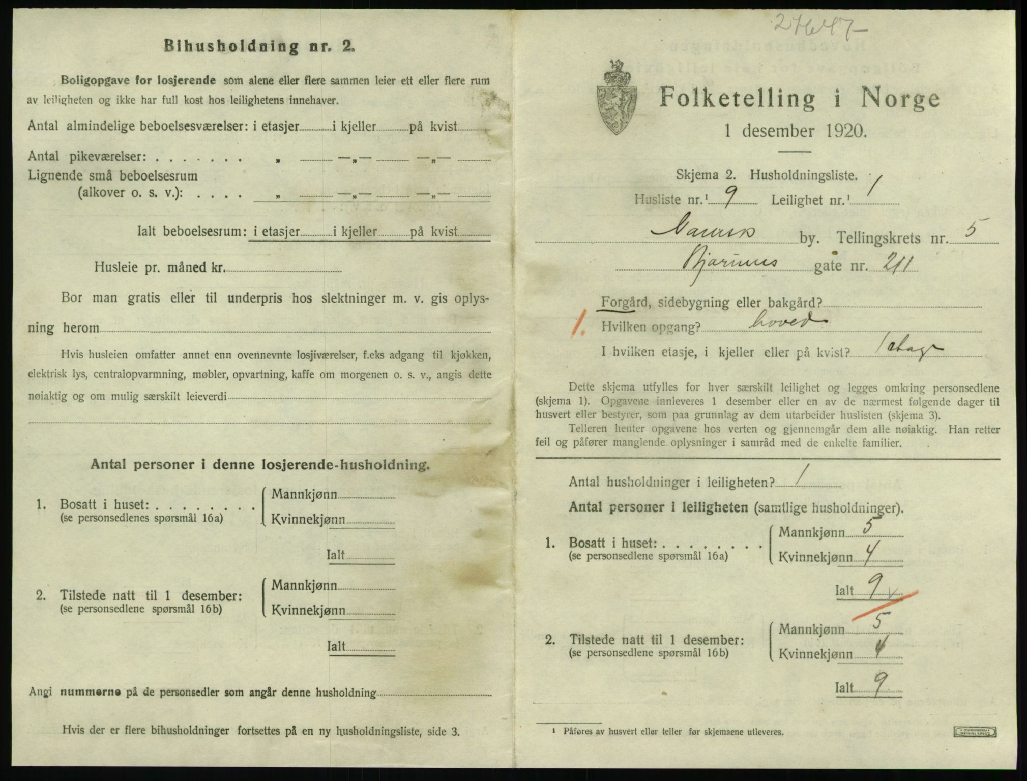 SAT, Folketelling 1920 for 1703 Namsos ladested, 1920, s. 1629
