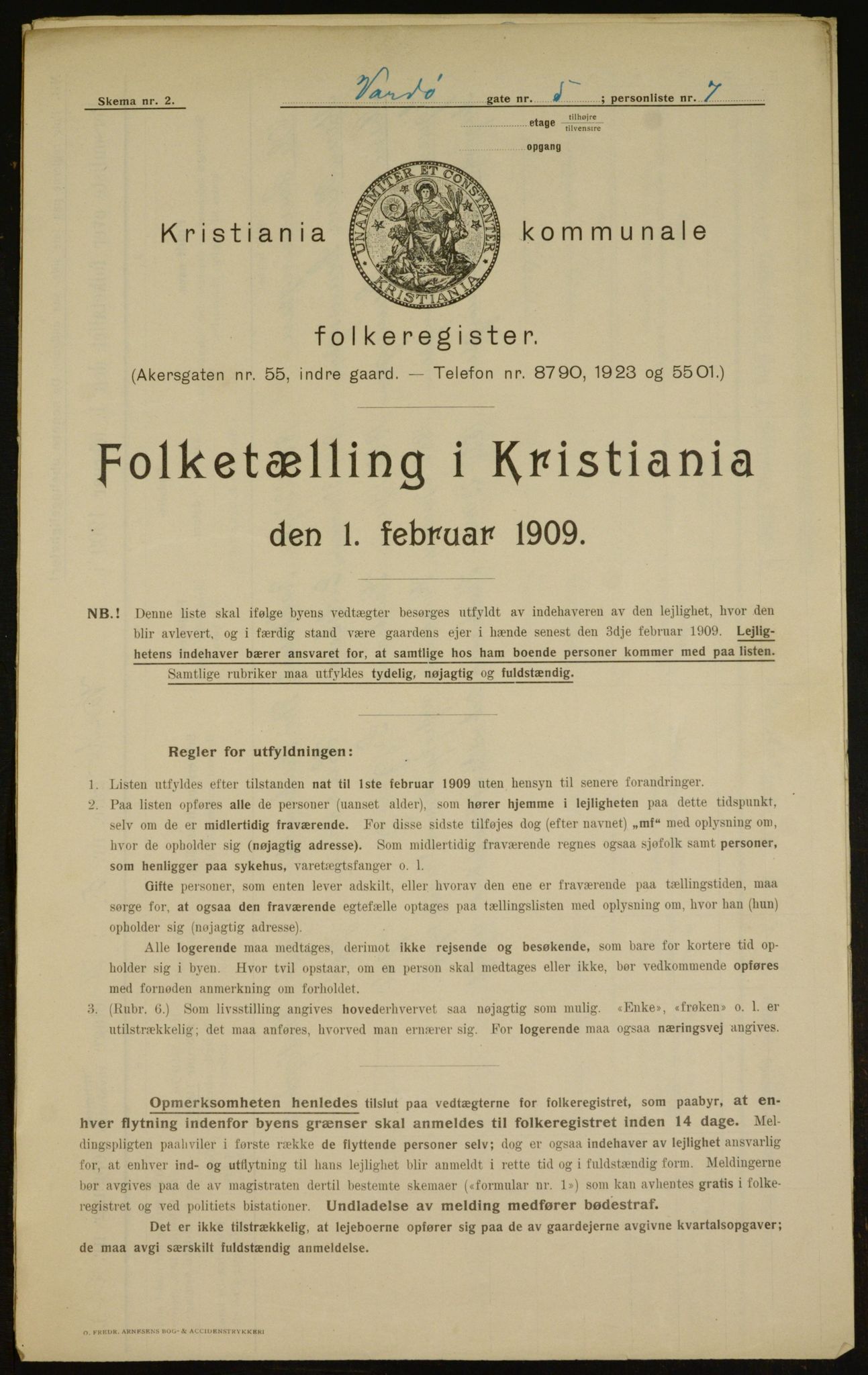 OBA, Kommunal folketelling 1.2.1909 for Kristiania kjøpstad, 1909, s. 110606