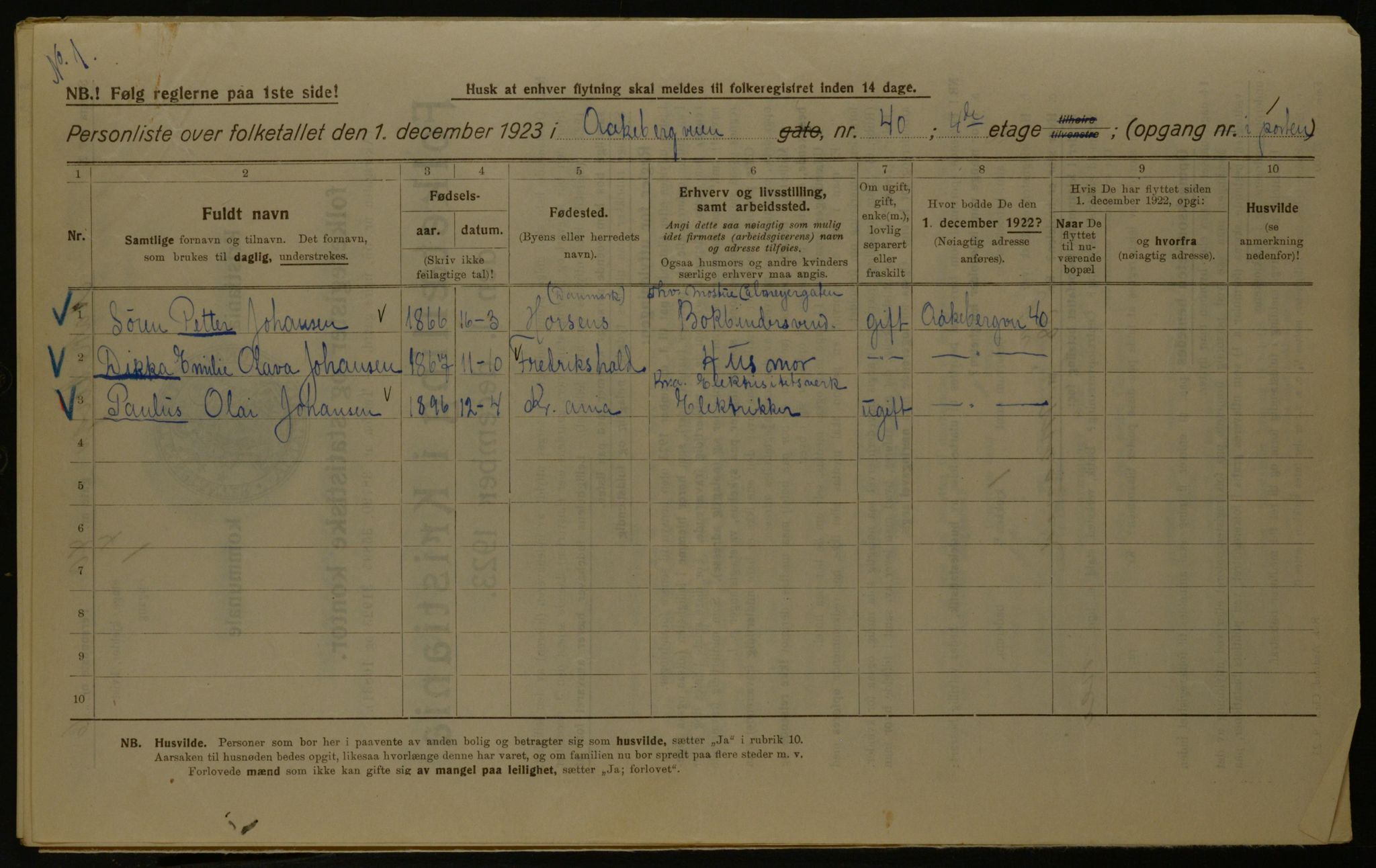 OBA, Kommunal folketelling 1.12.1923 for Kristiania, 1923, s. 143763