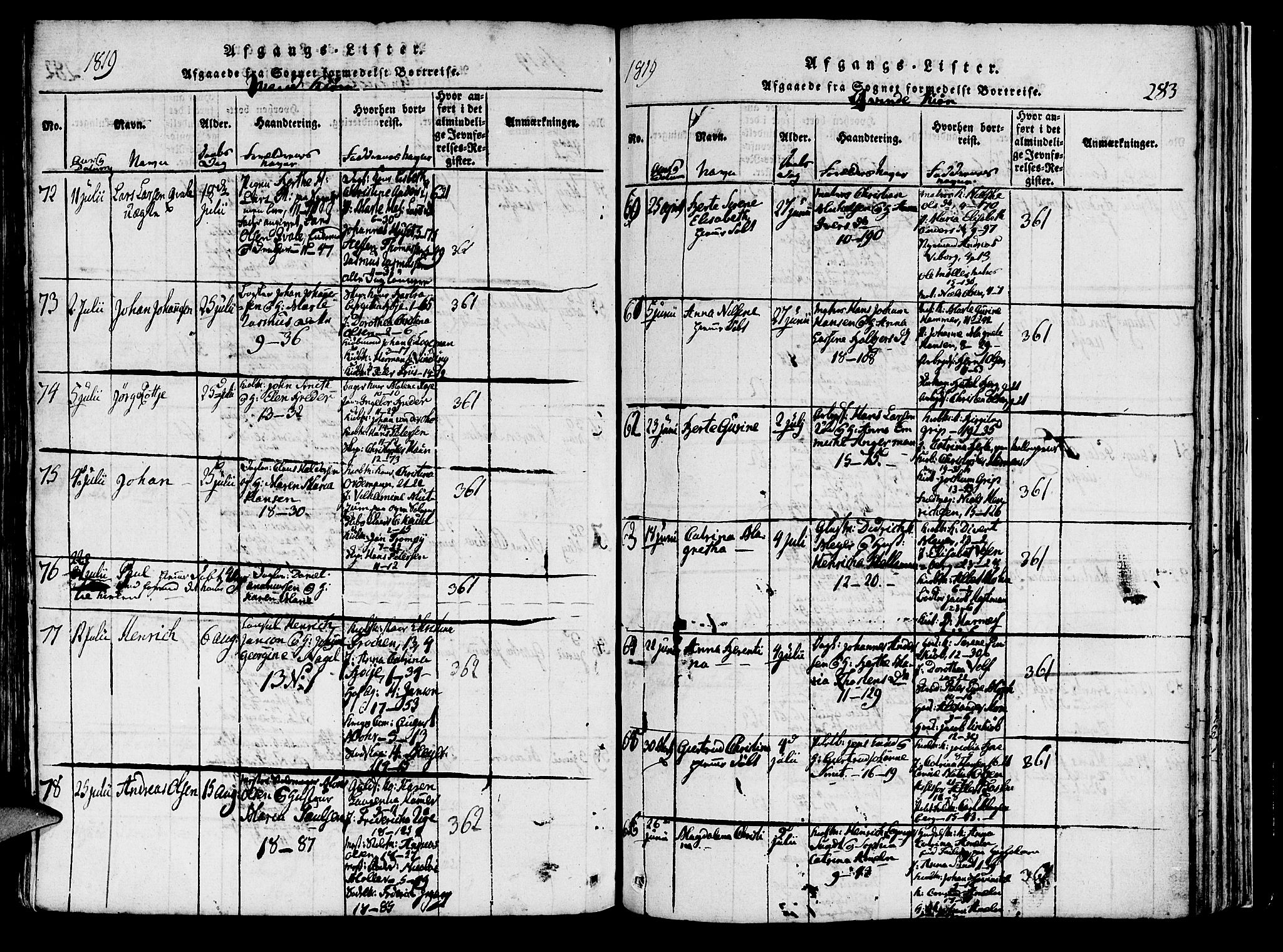 Domkirken sokneprestembete, AV/SAB-A-74801/H/Haa/L0010: Ministerialbok nr. A 10, 1816-1821, s. 283