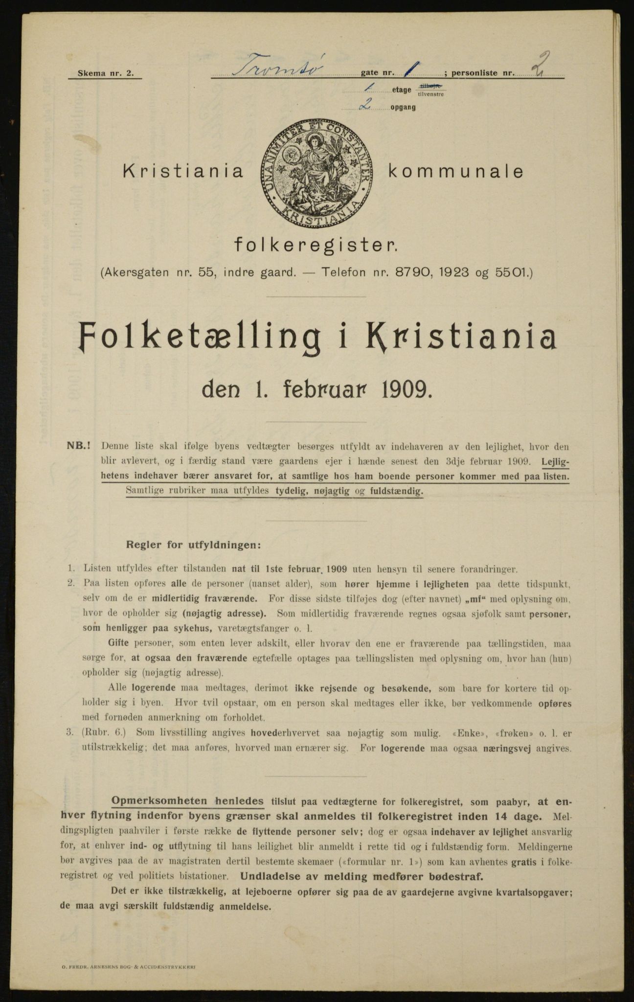 OBA, Kommunal folketelling 1.2.1909 for Kristiania kjøpstad, 1909, s. 104846