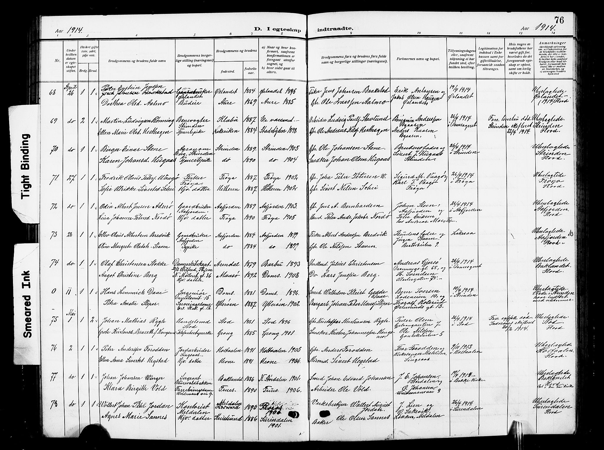 Ministerialprotokoller, klokkerbøker og fødselsregistre - Sør-Trøndelag, AV/SAT-A-1456/601/L0097: Klokkerbok nr. 601C15, 1911-1921, s. 76